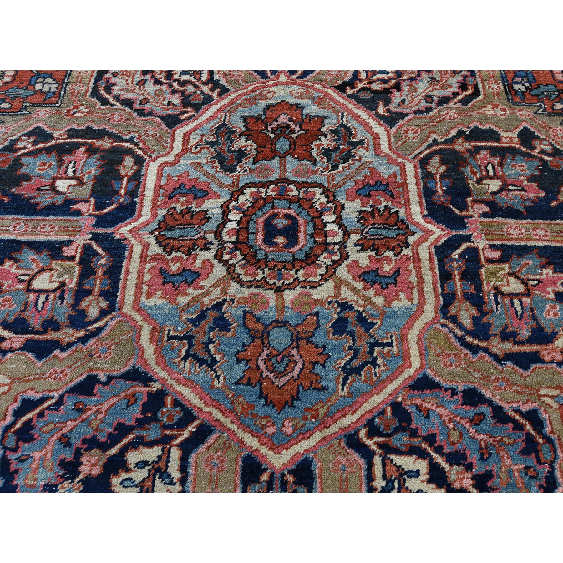 7-9 x11- Flower Design Antique Persian Heriz Good Condition Hand-Knotted Oriental Rug 