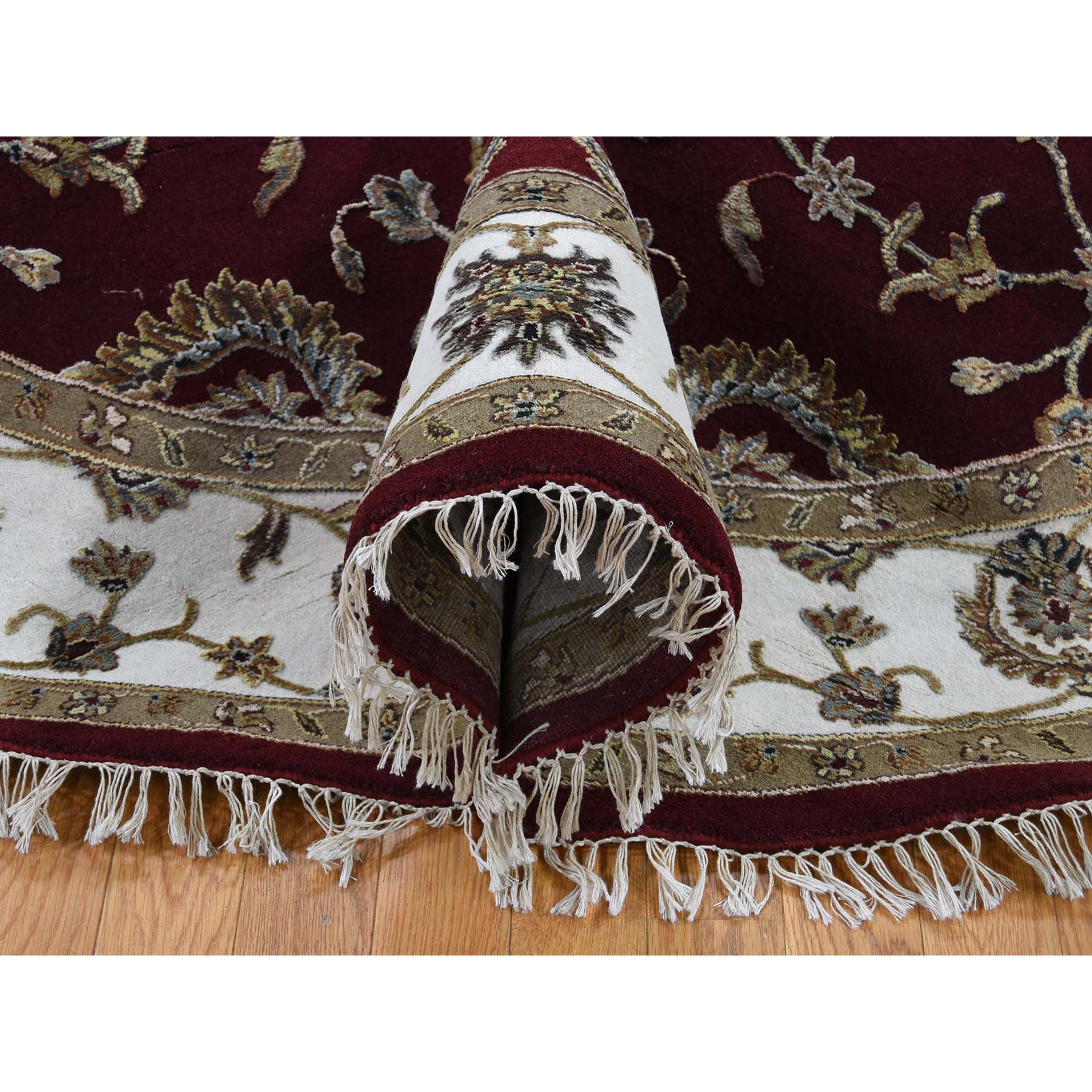 7-2 x7-2  Half Wool and Half Silk Burgundy Rajasthan Round Hand-Knotted Oriental Rug 