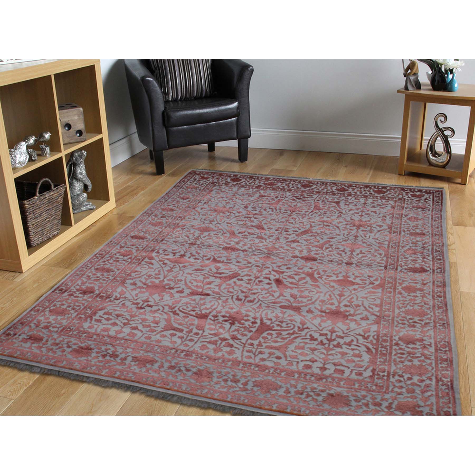 5-9 x9- Kashan Dense Weave Wool And Silk Hand-Knotted Pure Wool Rug 