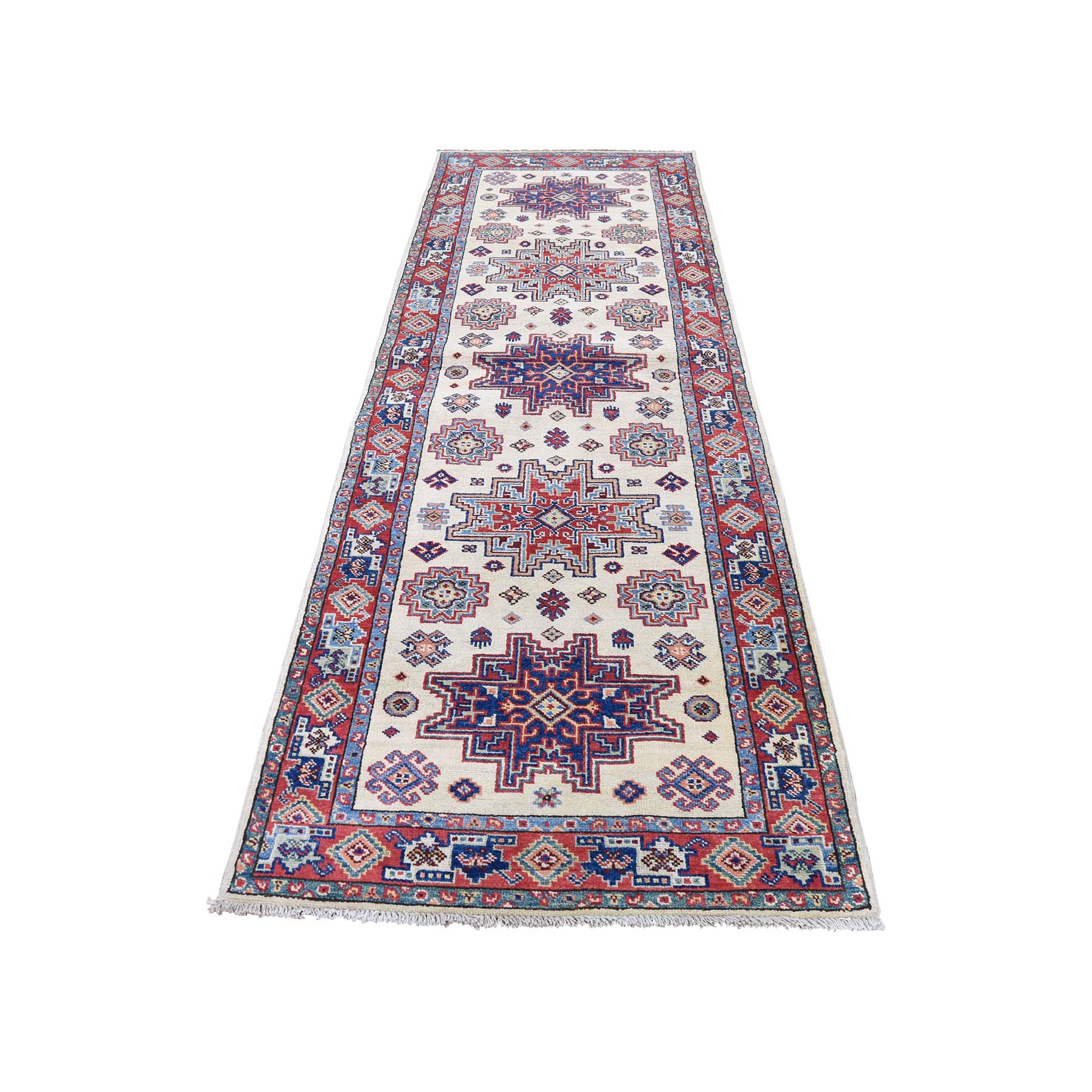 2'9"X8'7" Special Kazak Pure Wool Runner Hand-Knotted Geometric Design Oriental Rug moadbede