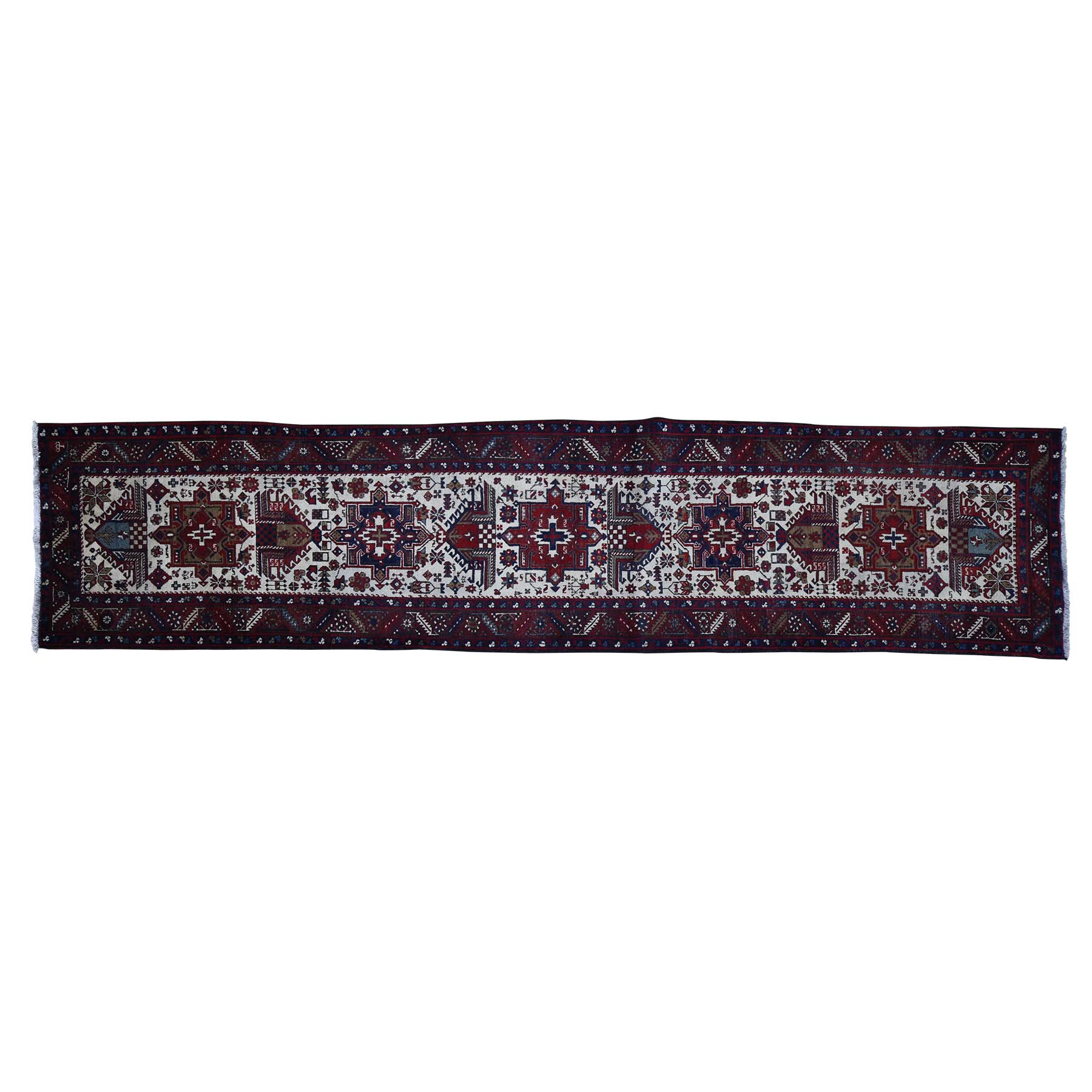 3-2 x14-3  Pure Wool Semi Antique Persian Karajeh XL Runner Hand-Knotted Oriental Rug 