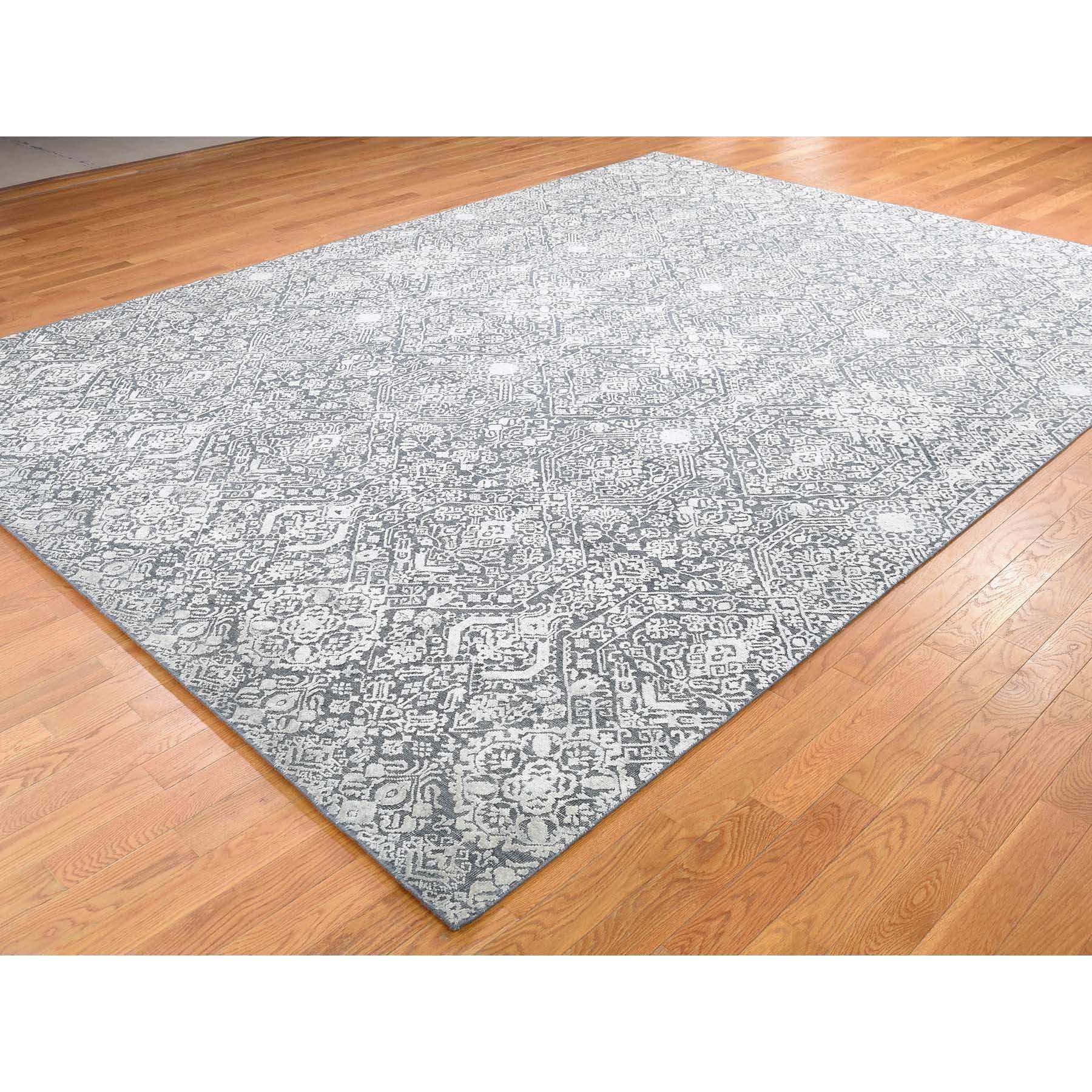 9-x12-2  Tone On Tone Silk With Textured Wool Transitional Hand-Knotted Oriental Rug 