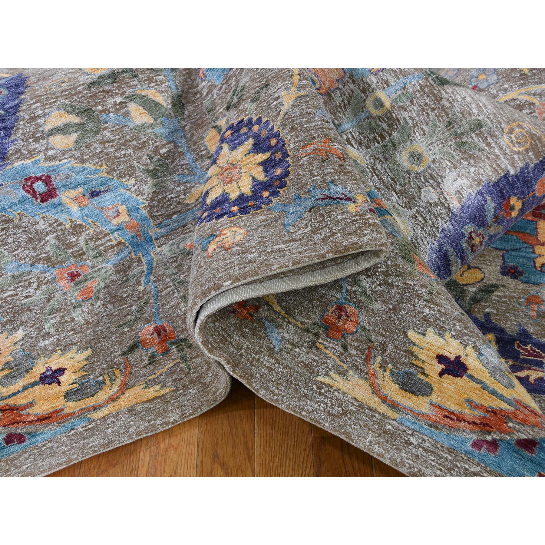 12-1 x15-3  Sickle Leaf Design Textured Silk With Textured Wool Hand-Knotted Oversize Oriental Rug 