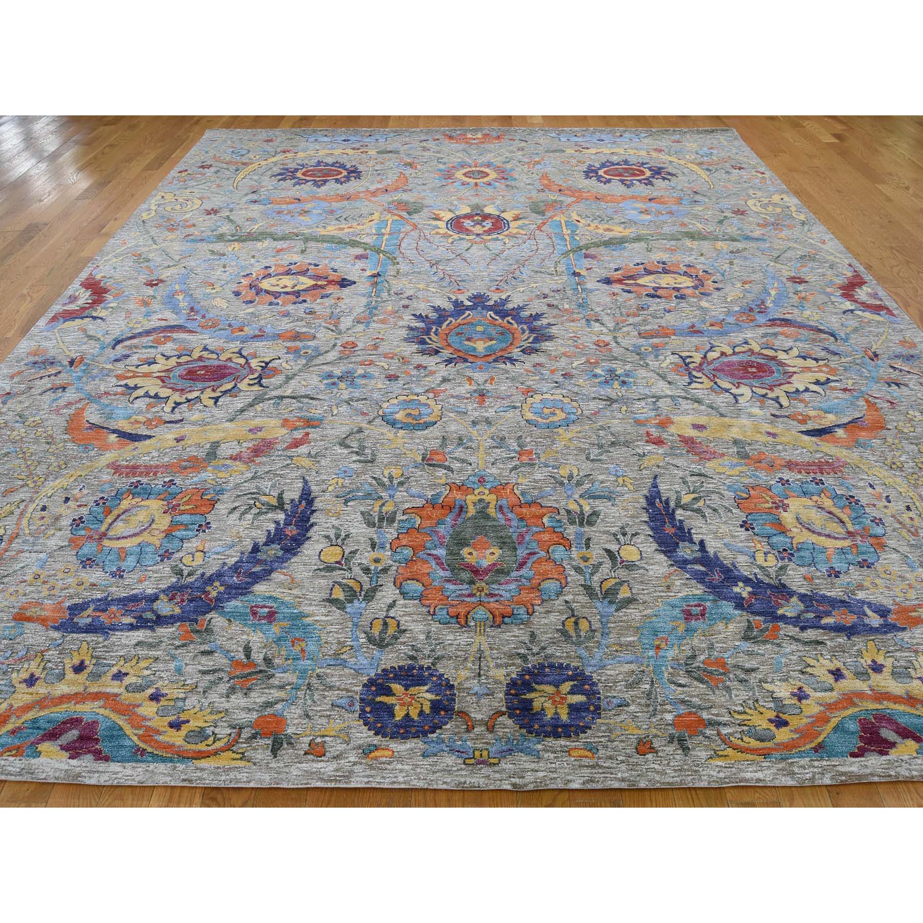 10-x14-2  Sickle Leaf Design Silk With Textured Wool Hand-Knotted Oriental Rug 