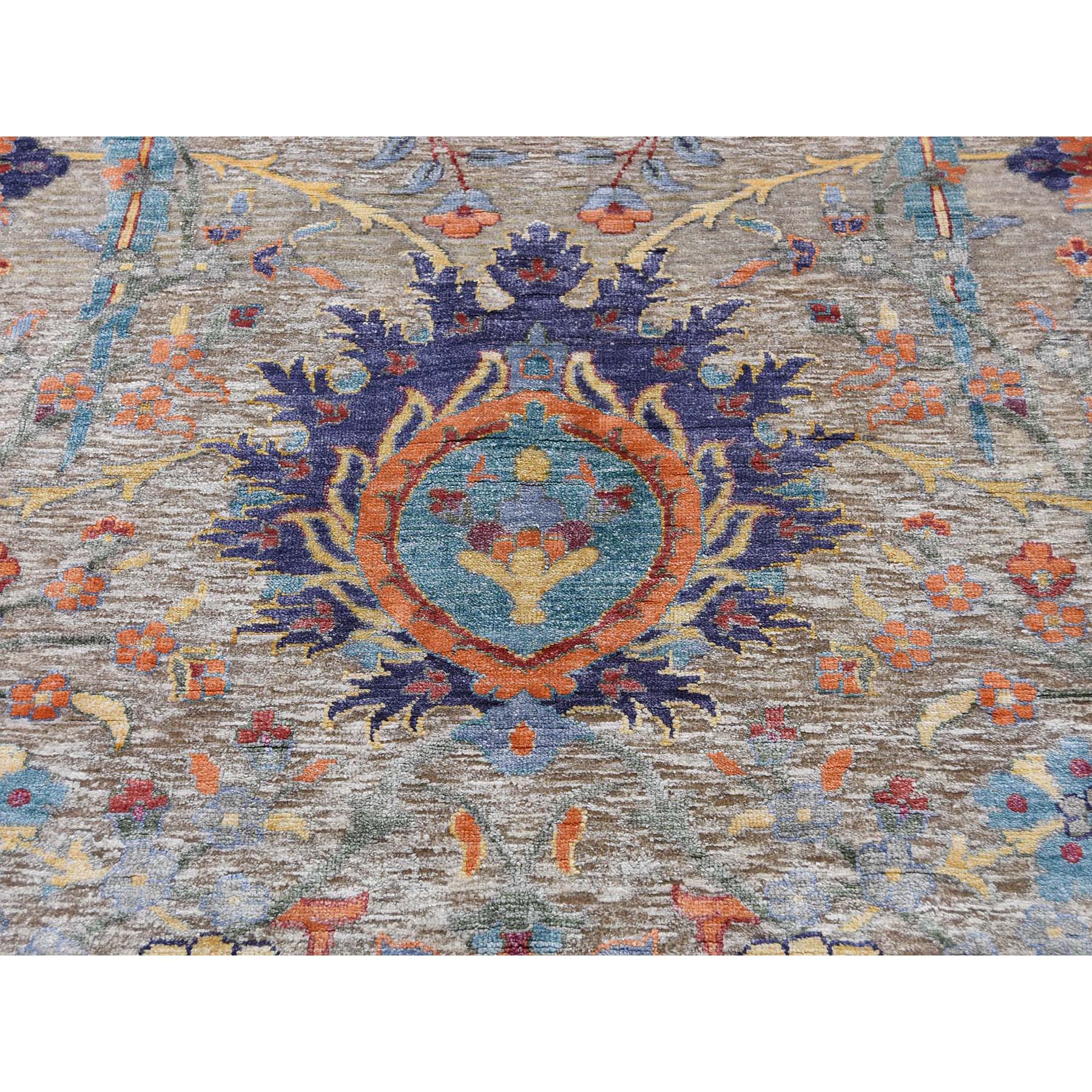 10-x14-2  Sickle Leaf Design Silk With Textured Wool Hand-Knotted Oriental Rug 