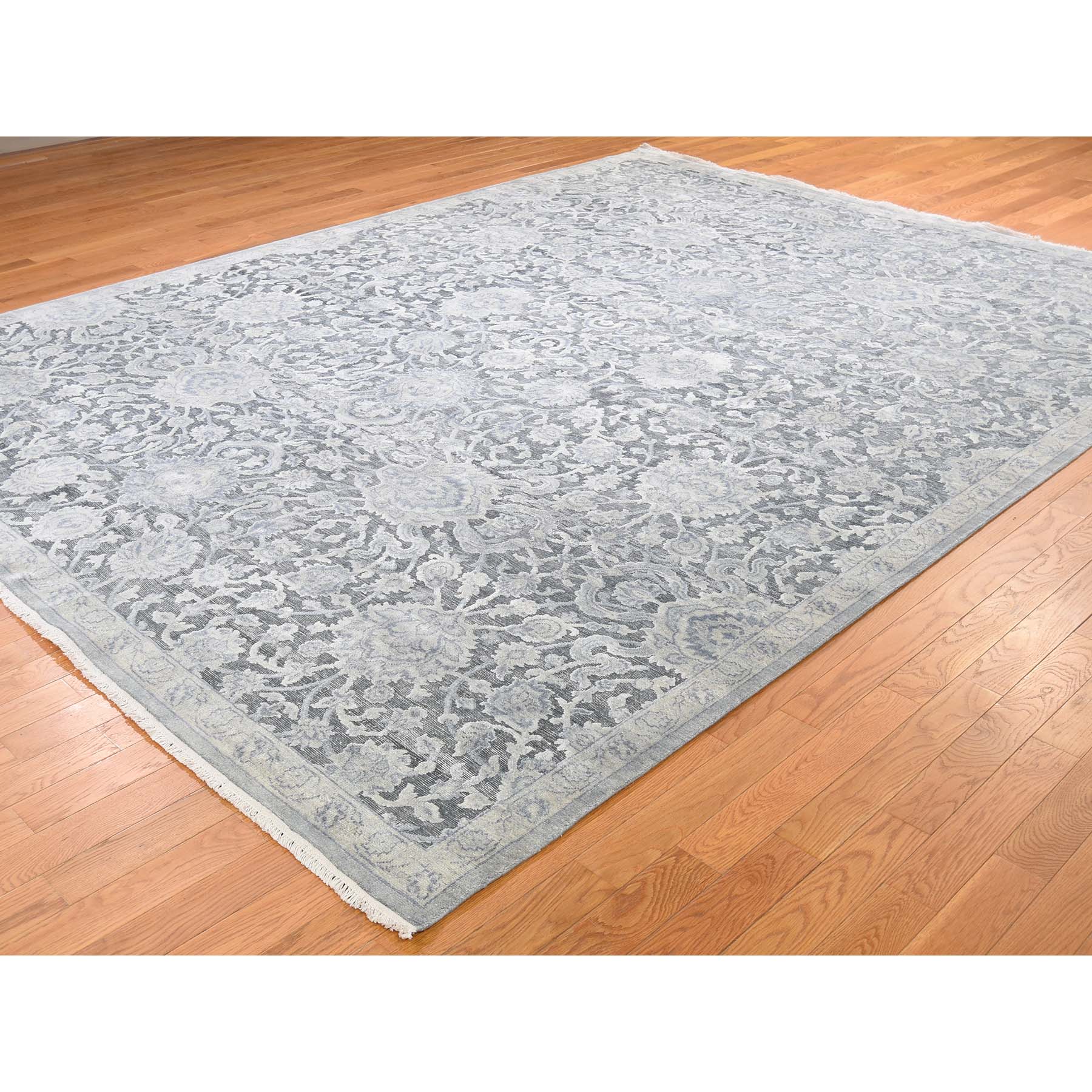 9-x11-8  Pure Silk With Oxidized Wool Oushak Influence Hand-Knotted Oriental Rug 