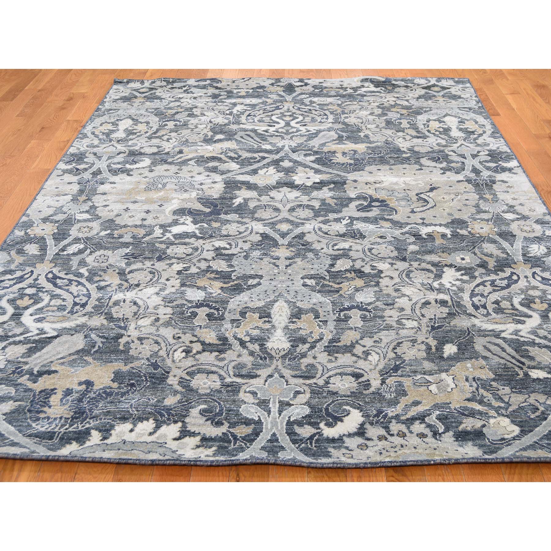 6-x9-5  Silk With Textured Wool Hunting Design Hand-Knotted Oriental Rug 