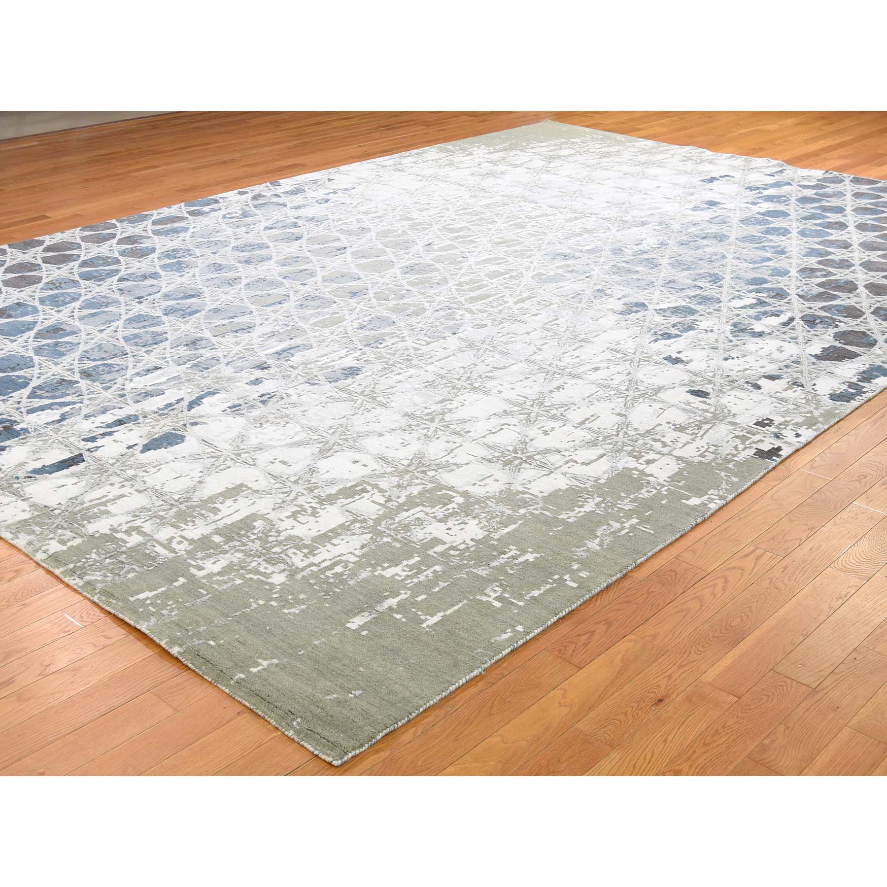 10-x14-1  THE HONEYCOMB Hand-Knotted Wool and Silk Award Winning Design Oriental Rug 