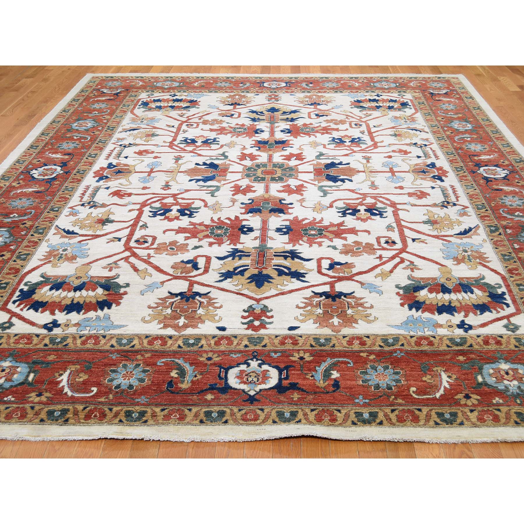 10-2 x13-10  Peshawar Pure Wool All-over Heriz Design Hand-Knotted Oriental Rug 