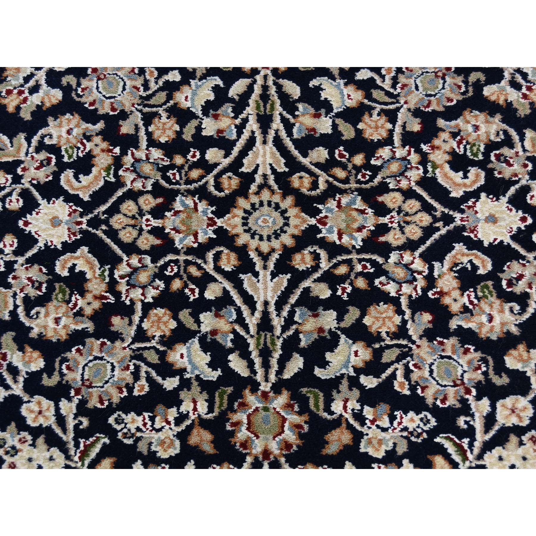 2-7 x14- Wool And Silk 250 Kpsi Navy Blue All Over Design Nain XL Runner Hand-Knotted Oriental Rug 