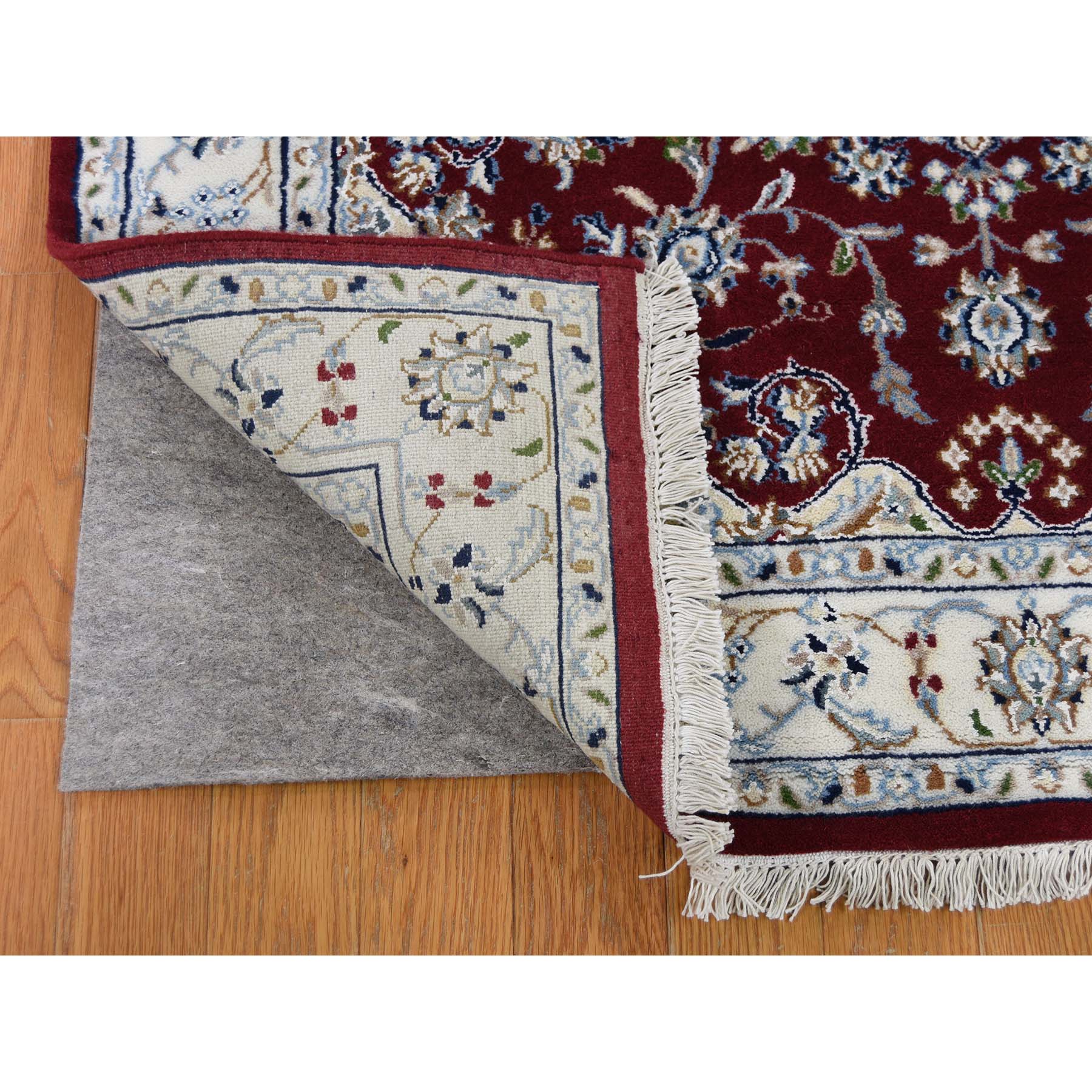 3-10 x3-10  Wool And Silk 250 Kpsi Red Square Nain Hand-Knotted Oriental Rug 