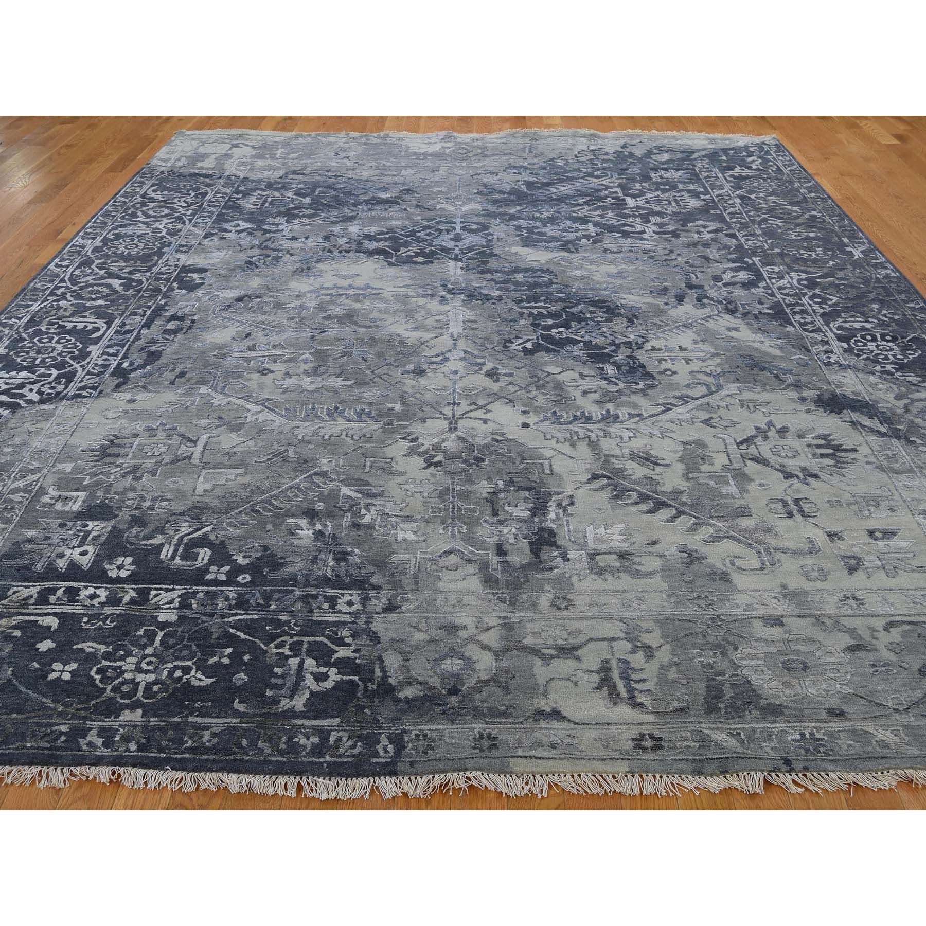 9-x12- All Over Design Broken Persian Heriz Wool And Silk Hand-Knotted Oriental Rug 