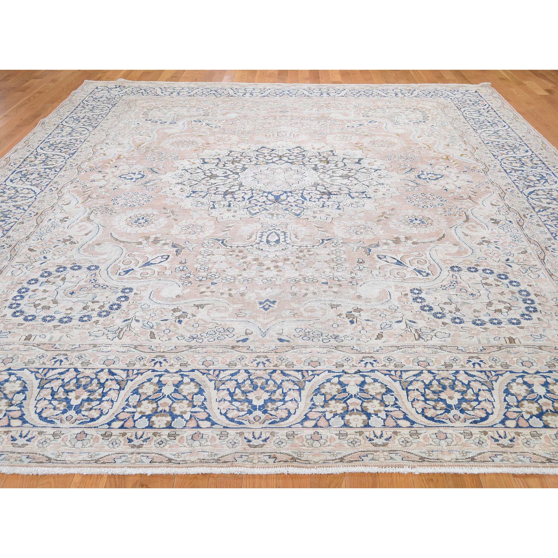 10-2 x12-9  Hand-Knotted White Wash Vintage Kerman Sheared Low Oriental Rug 