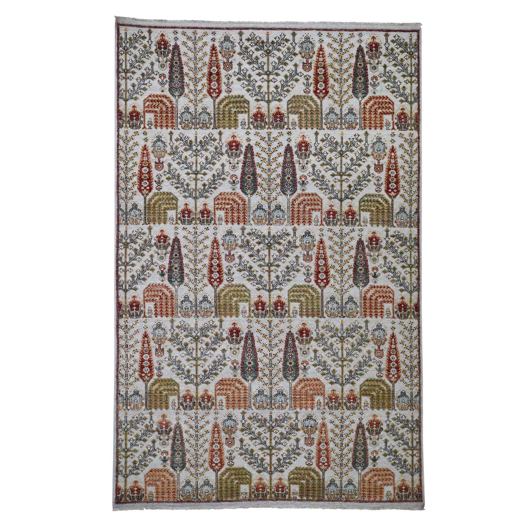 6-x9-4  Texture Hi-Lo Pile Peshawar Willow & Cypress Tree Design Hand-Knotted Oriental Rug 