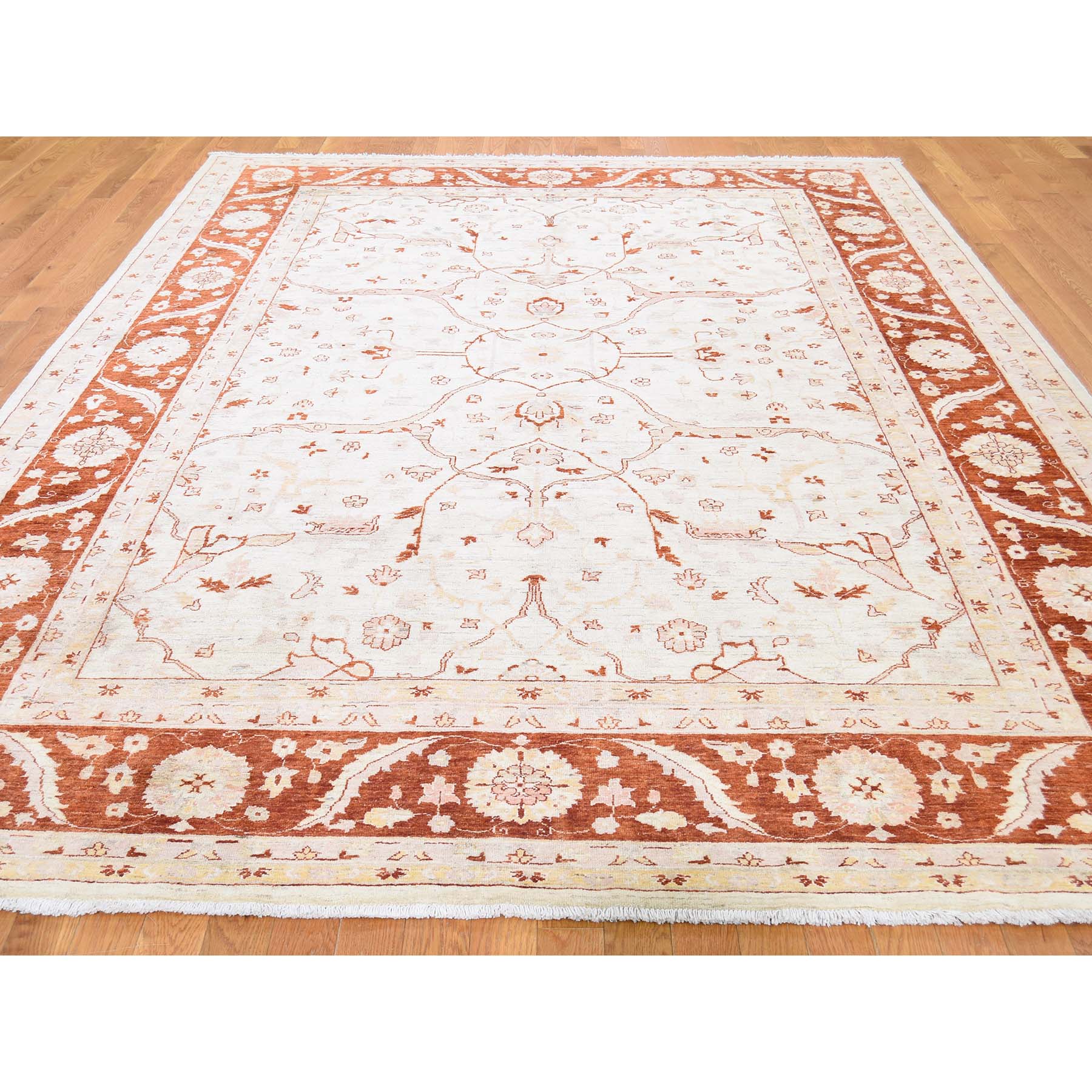 8-x10-10  On Clearance White Wash Peshawar Hand-Knotted Pure Wool Oriental Rug 