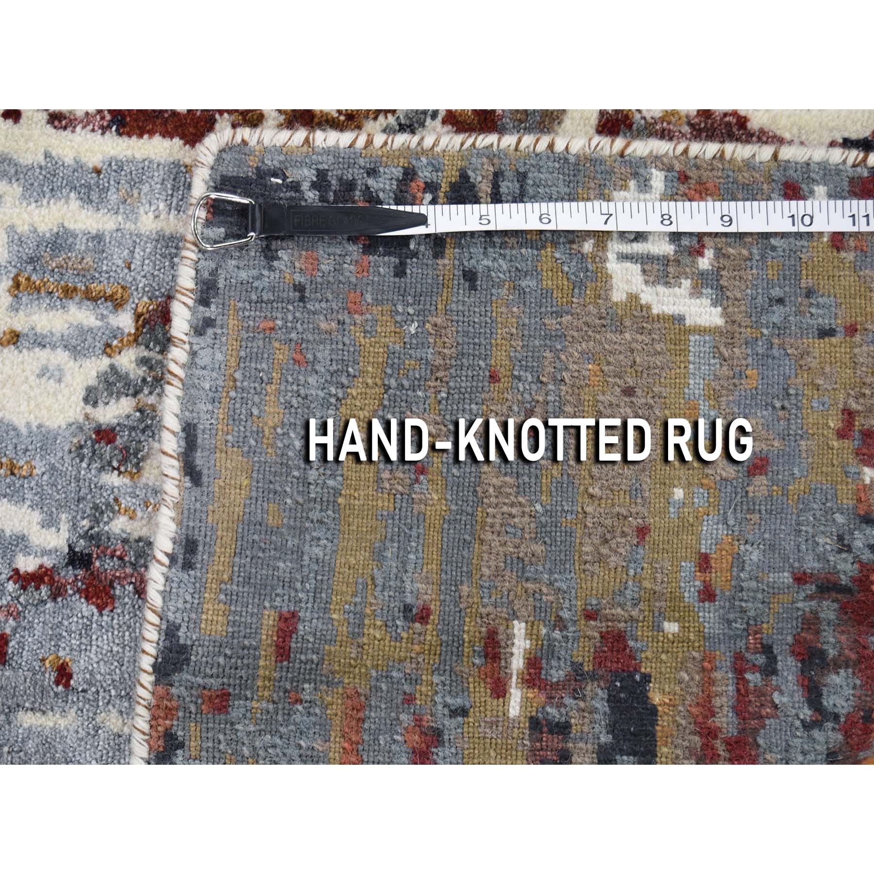 2-x3- Hand-Knotted Wool And Silk Abstract Design Oriental Rug 