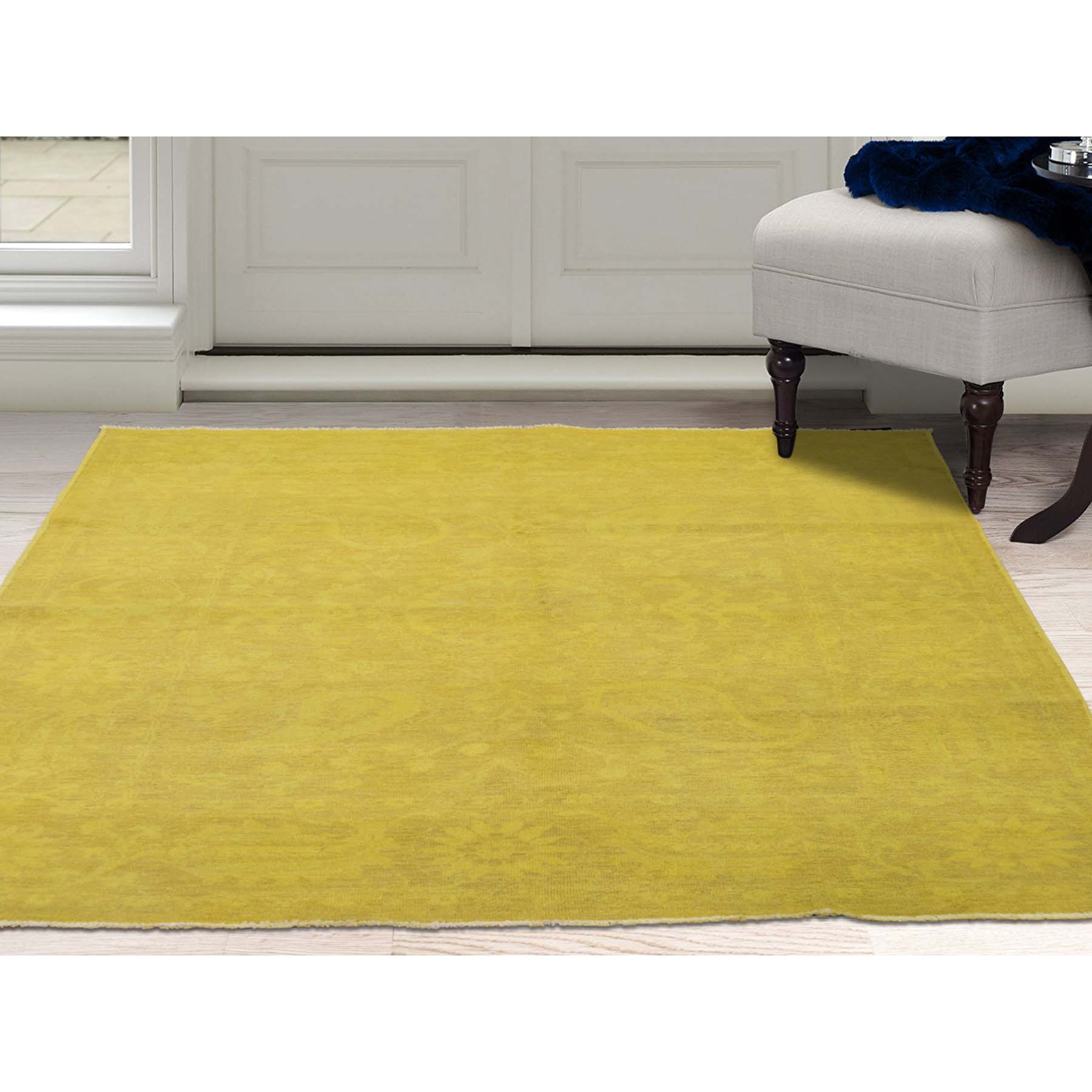 5-x6-7  Hand-Knotted Yellow Overdyed Peshawar Pure Wool Oriental Rug 