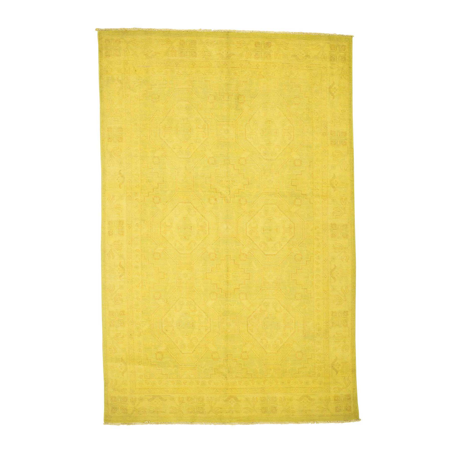 6'X9'1" Yellow Overdyed Peshawar Pure Wool Hand Knotted Oriental Rug moadd0b8
