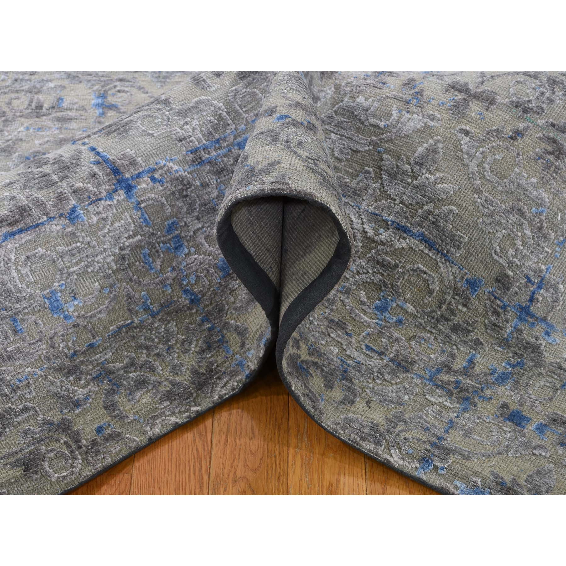 7-10 x10-2  Pure Silk With Textured Wool Trellis Garden Design Hand-Knotted Oriental Rug 