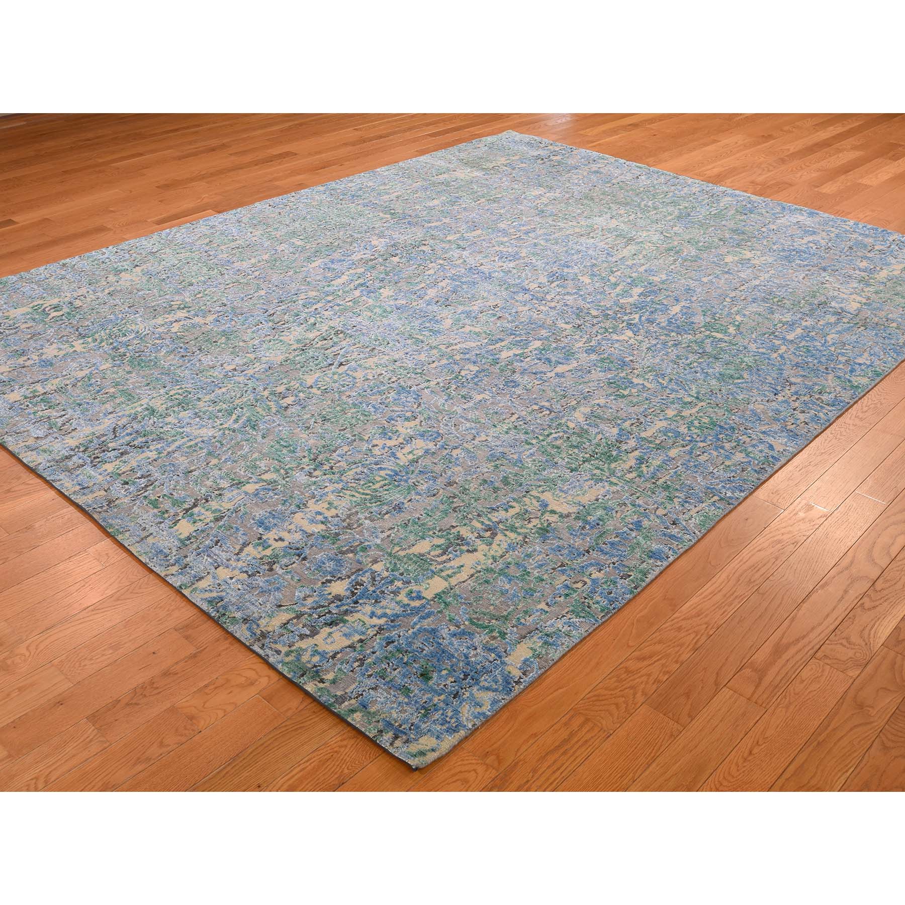 7-10 x10- THE WATER LILIES Silk With Oxidized Wool Hand-Knotted Oriental Rug 