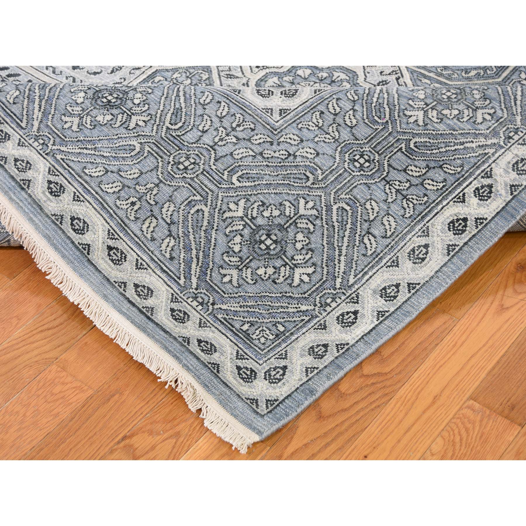 9-x11-8  Textured Pure Silk With Mamluk Design Hand-Knotted Oriental Rug 