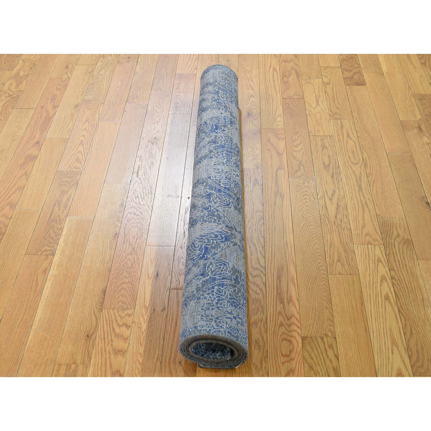 4-x6-2  Silk With Oxidized Wool Denim Blue Erased Rossette Design Hand-Knotted Oriental Rug 