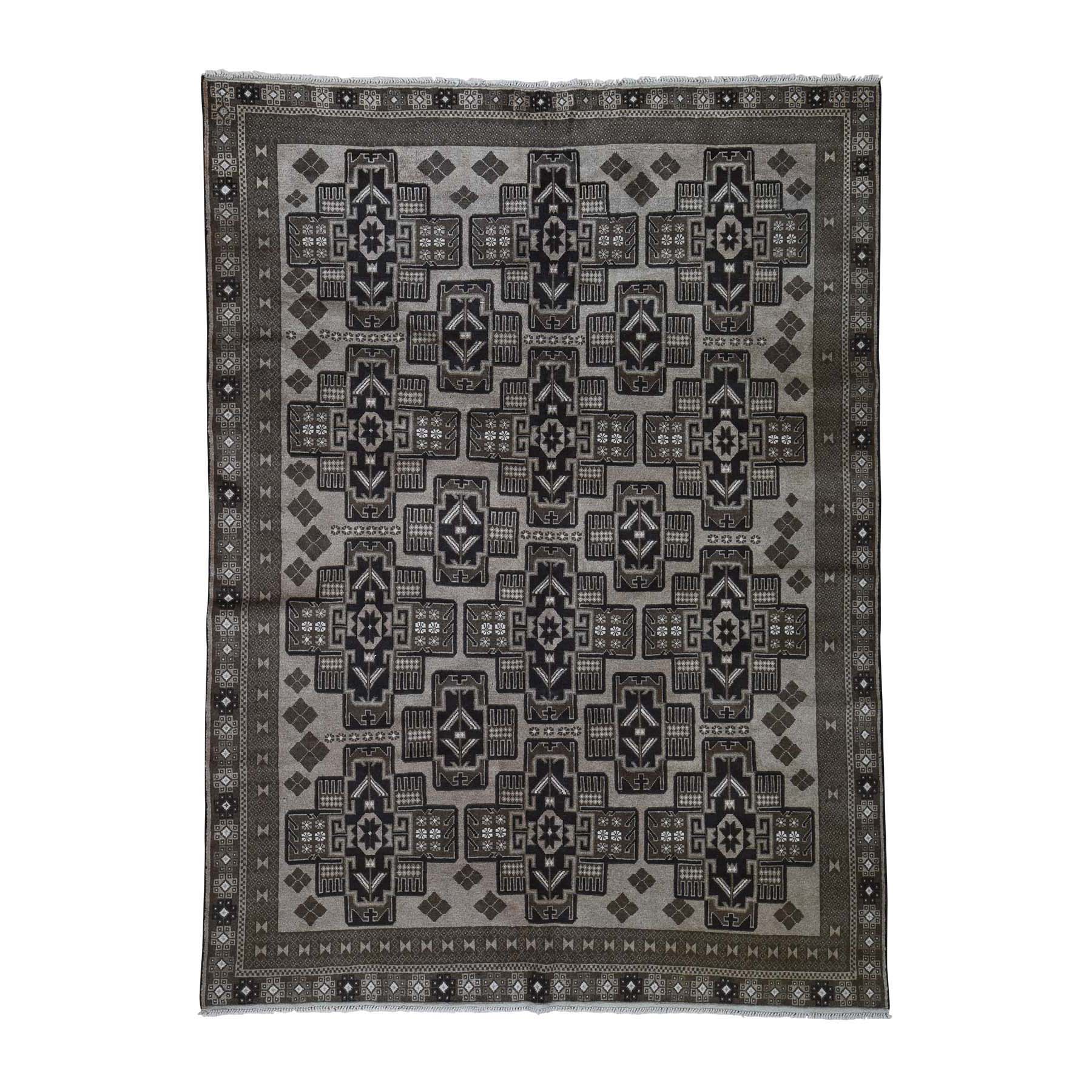 6'7"X8'10" Vintage Afghan Baluch Natural Color Hand-Knotted Pure Wool Oriental Rug moaddcbd