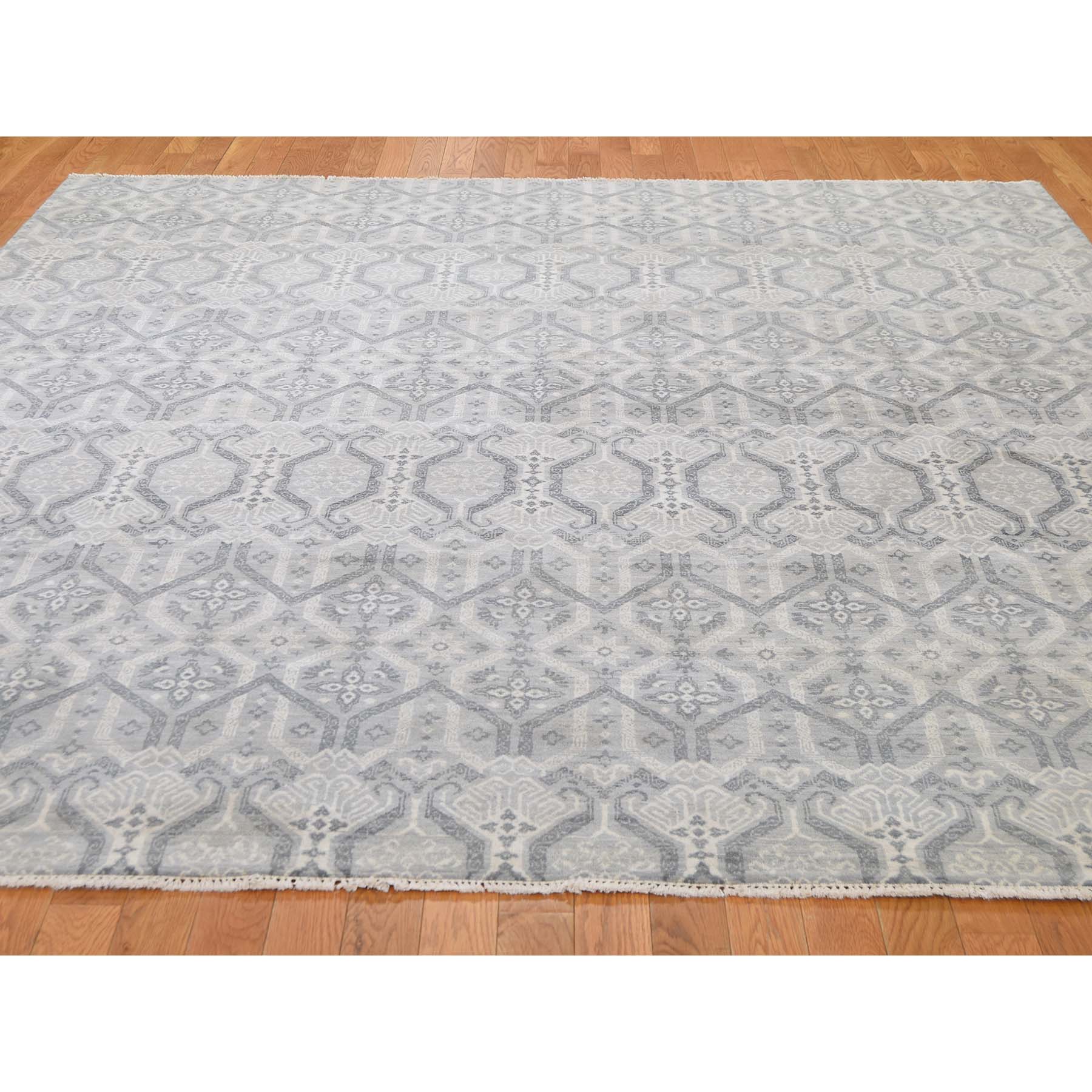 8-1 x9-3  Ikat Silver Wash Tribal Design Pure Wool Hand-Knotted Oriental Rug 