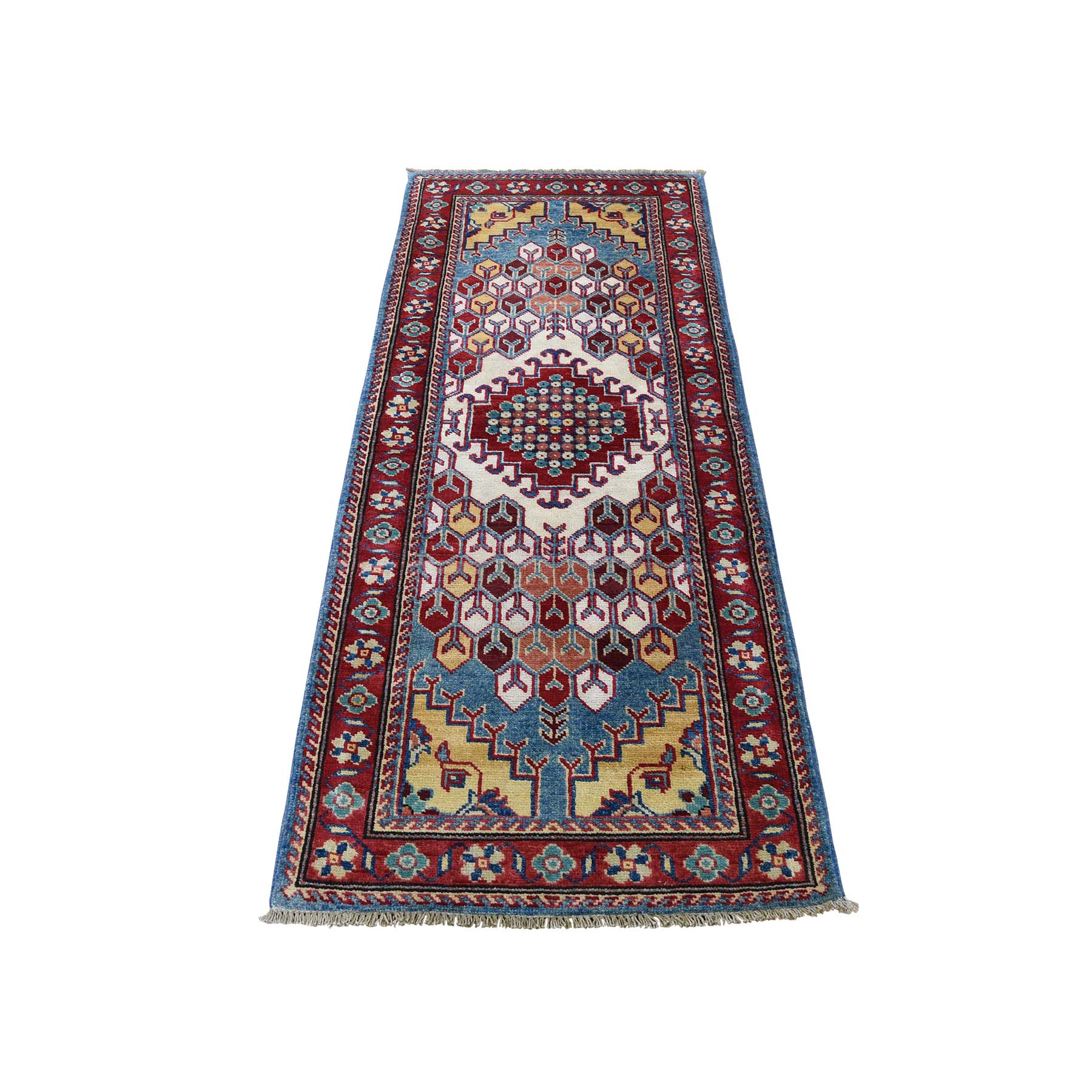 2'8"X5'8" Special Kazak Pure Wool Runner Hand-Knotted Geometric Design Oriental Rug moaddc76
