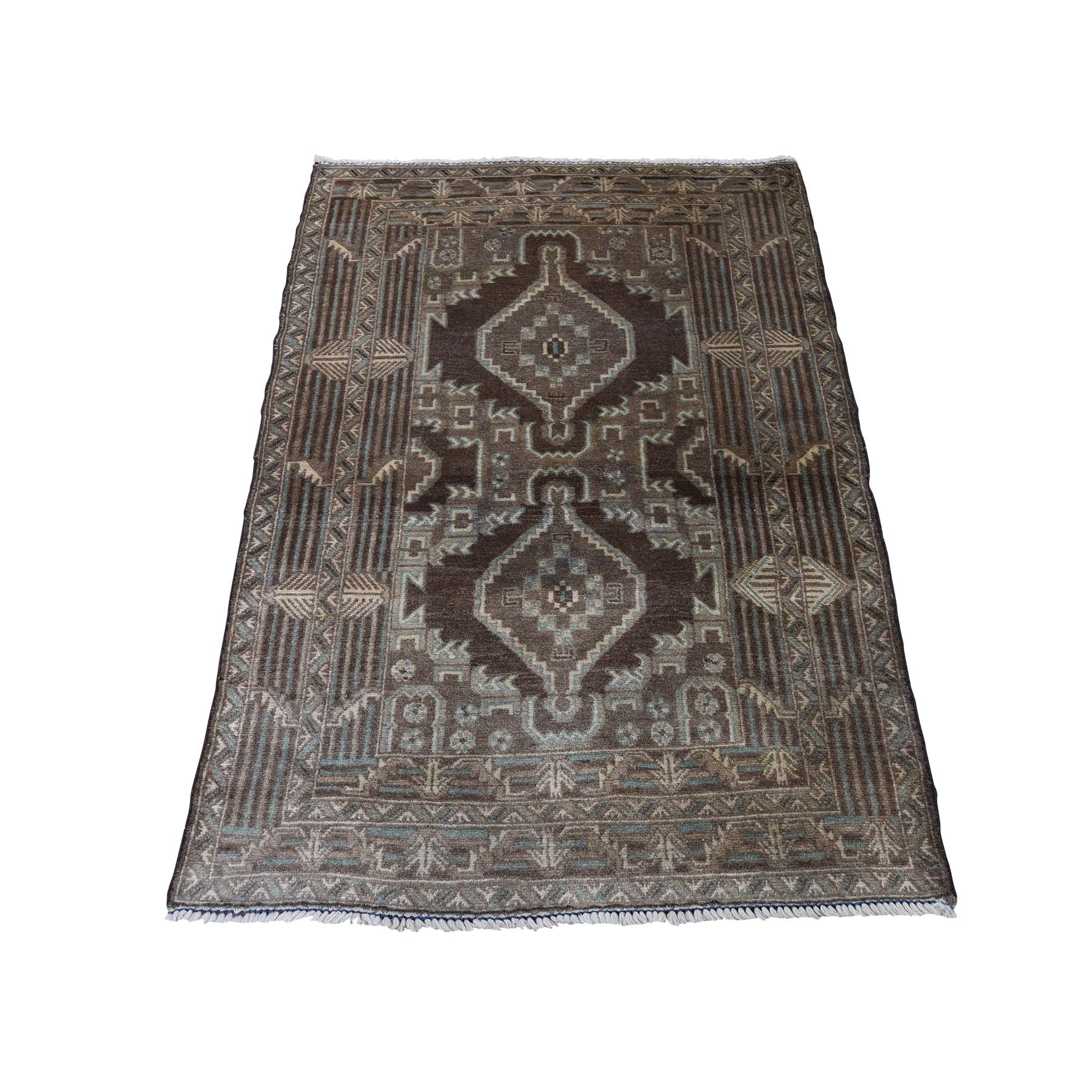 2'8"X4'2" Vintage Afghan Baluch Natural Colors Hand-Knotted Pure Wool Oriental Rug moaddd98