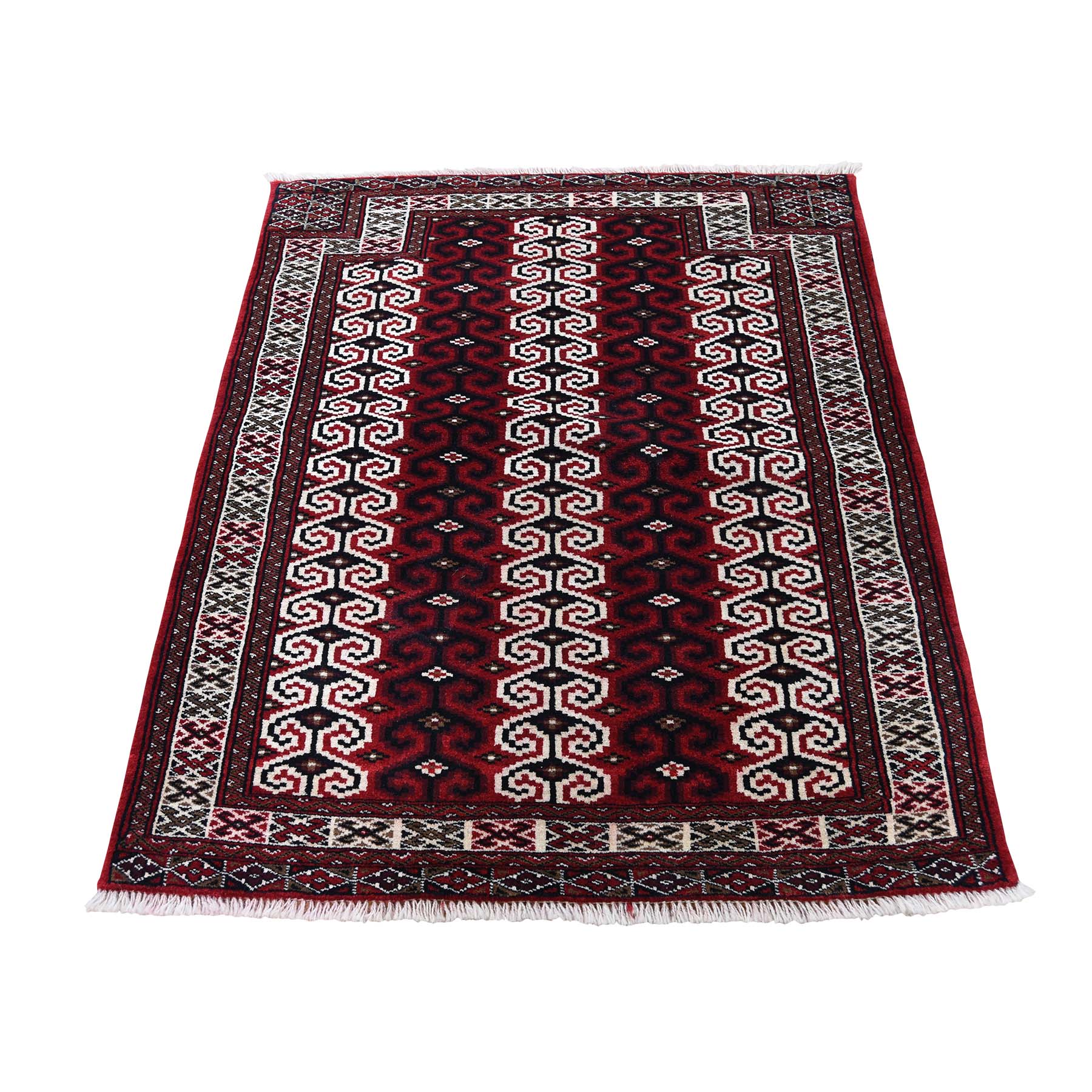 3'2"X4'1" Turkoman Prayer Design Pure Wool Hand-Knotted Oriental Rug moadde6c