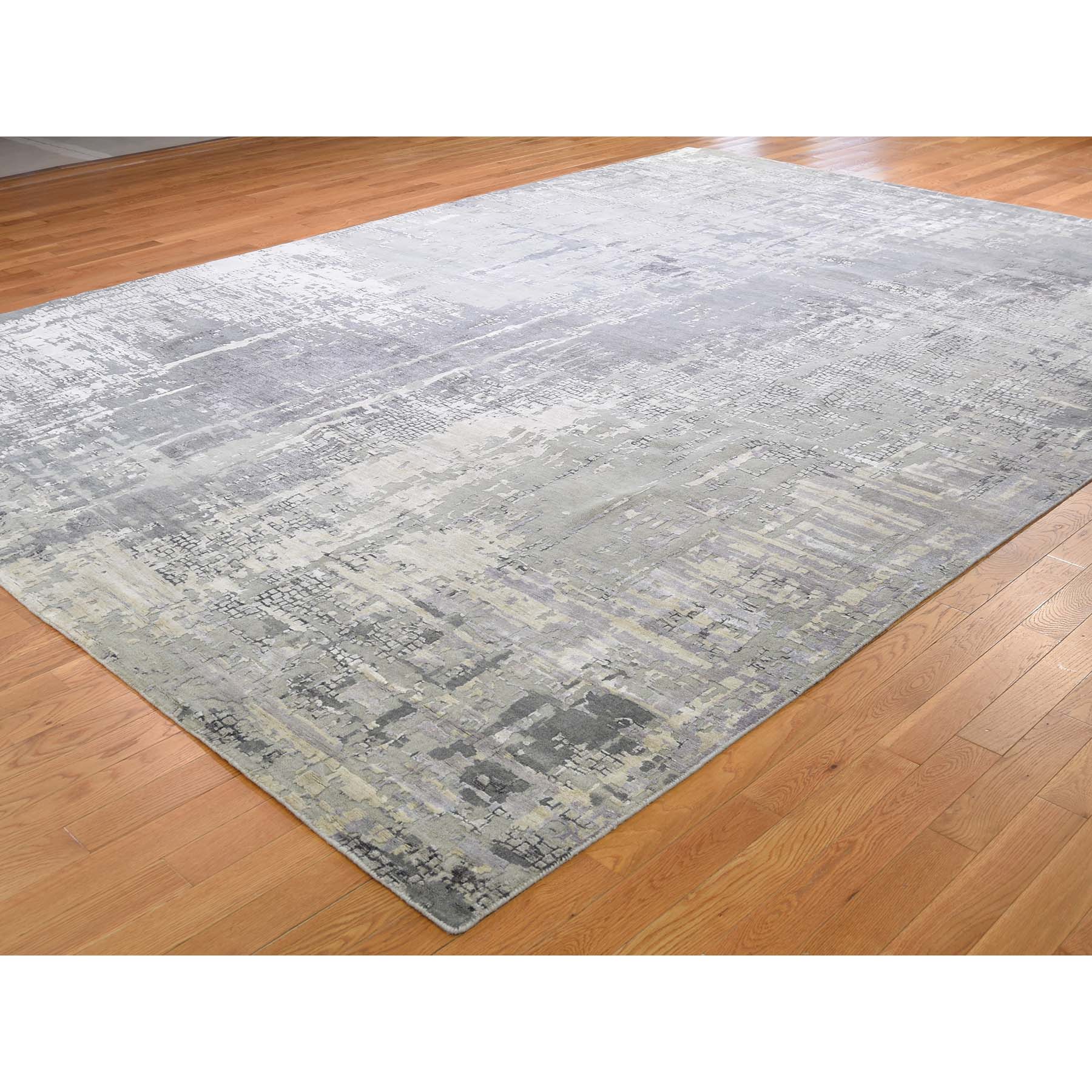 10-x13-9  Abstract Wool And Silk With Mosaic Design Hand-Knotted Modern Rug 