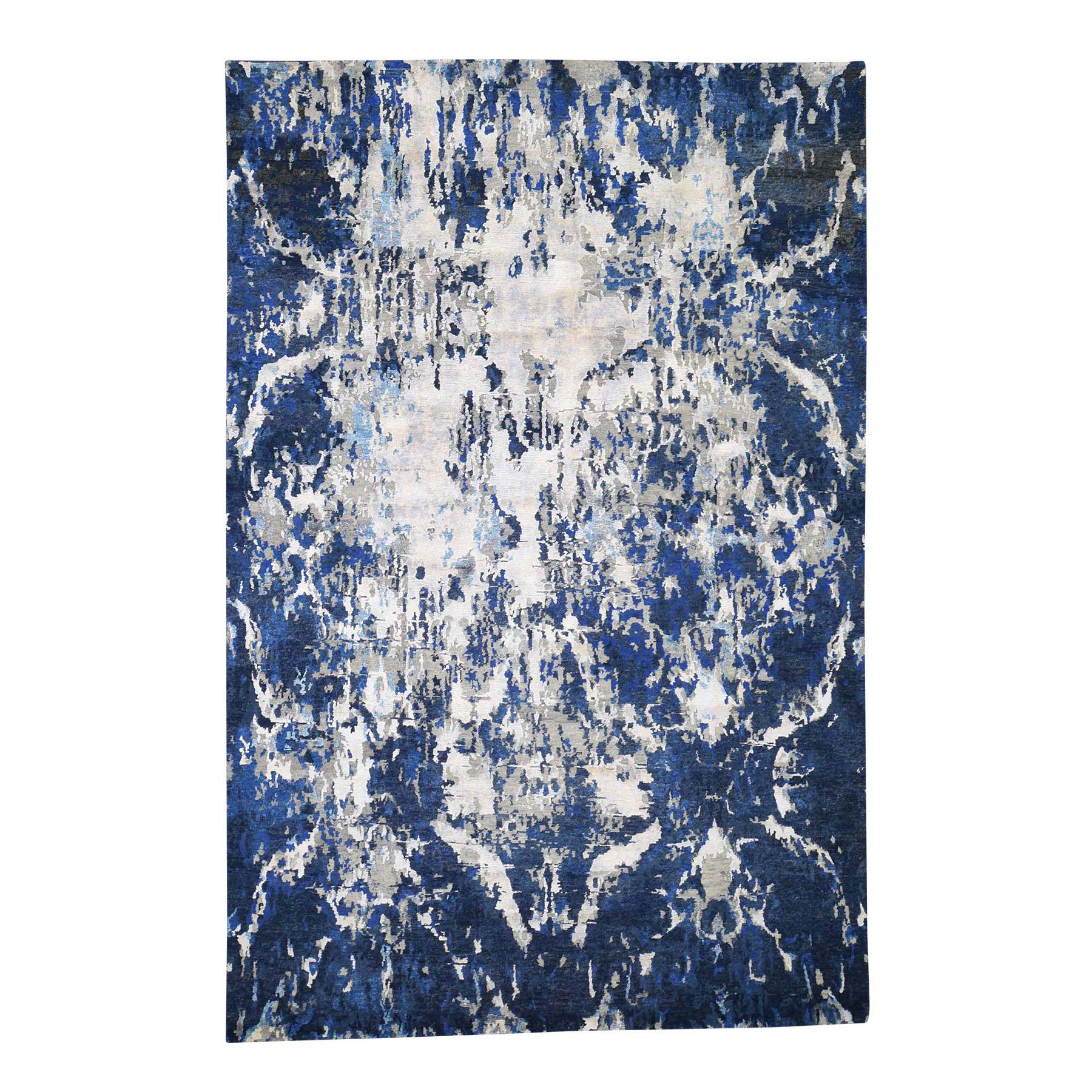 6'X9'1" Abstract Design Hi-Low Pile Wool And Silk Hand-Knotted Modern Rug moadd6bc