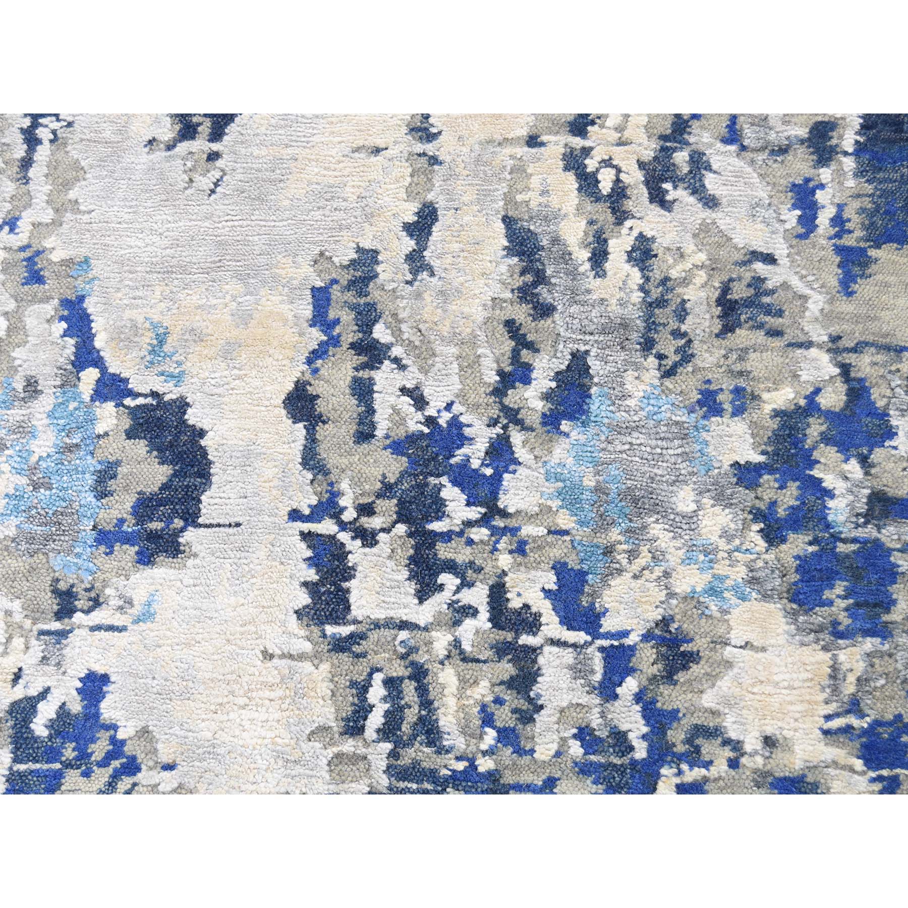 6-x9-1  Abstract Design Hi-Low Pile Wool And Silk Hand-Knotted Modern Rug 