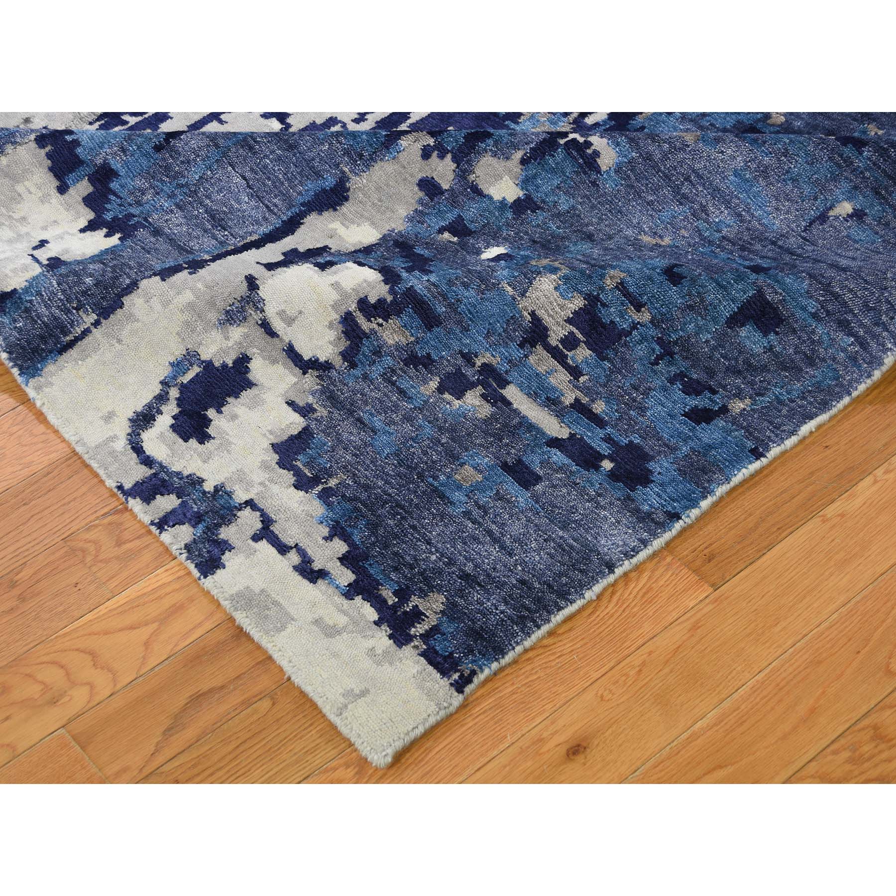 9-x12- High And Low Pile Abstract Design Wool And Silk Hand-Knotted Oriental Rug 