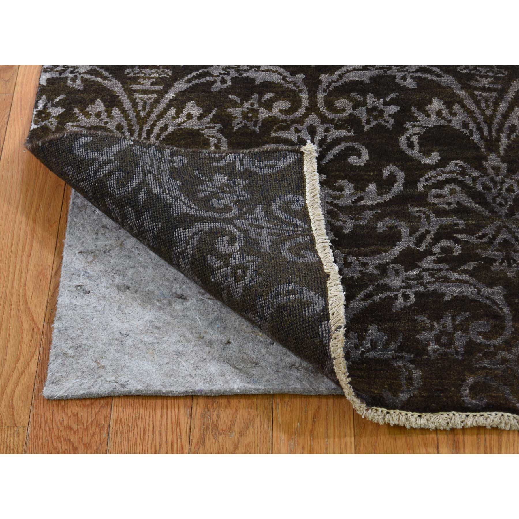 2-4 x9-8  Damask Tone on Tone Wool and Silk Runner Handmade Oriental Rug 