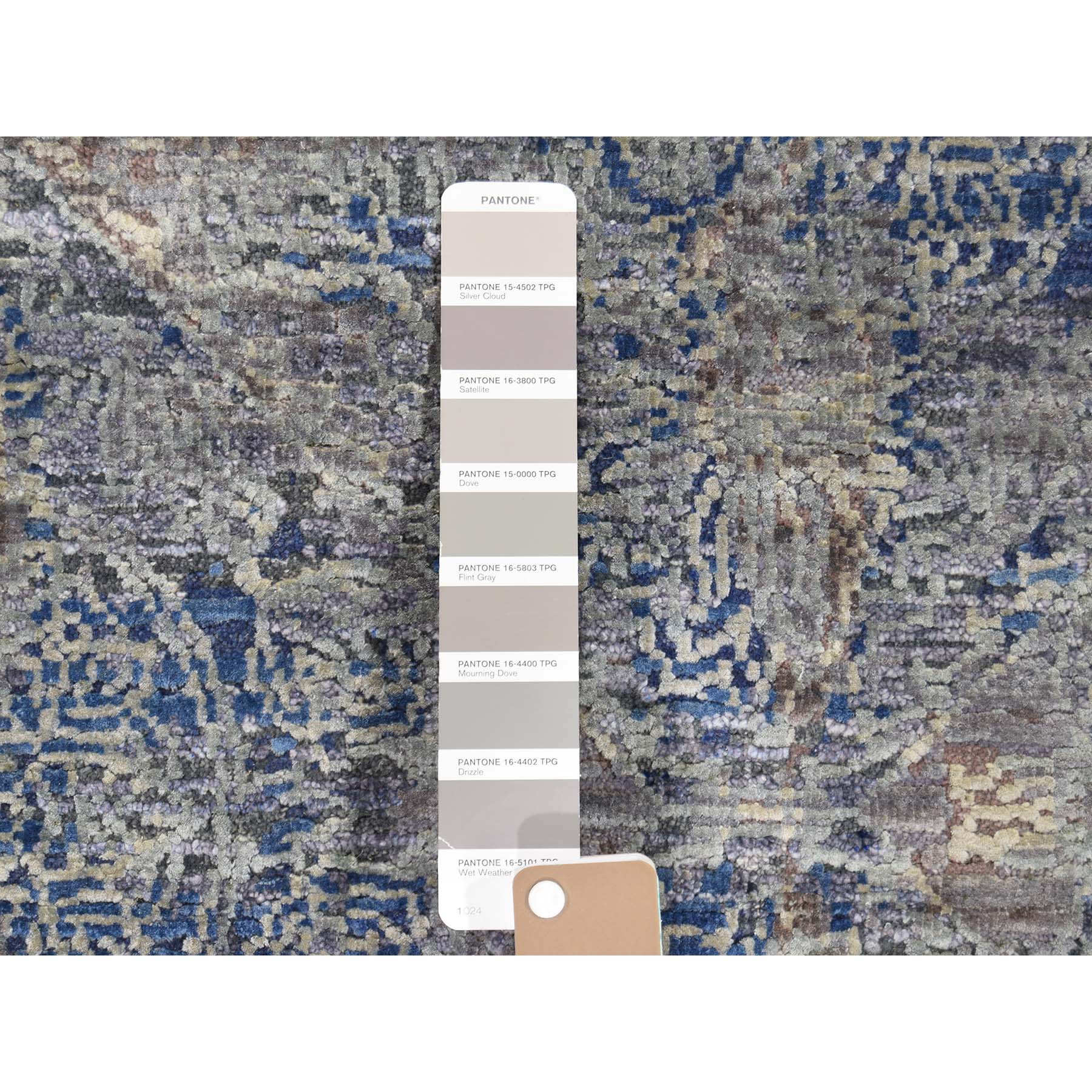 8-x10-2  ERASED ROSSETS,Silk With Textured Wool Denim BluE Hand-Knotted Oriental Rug 