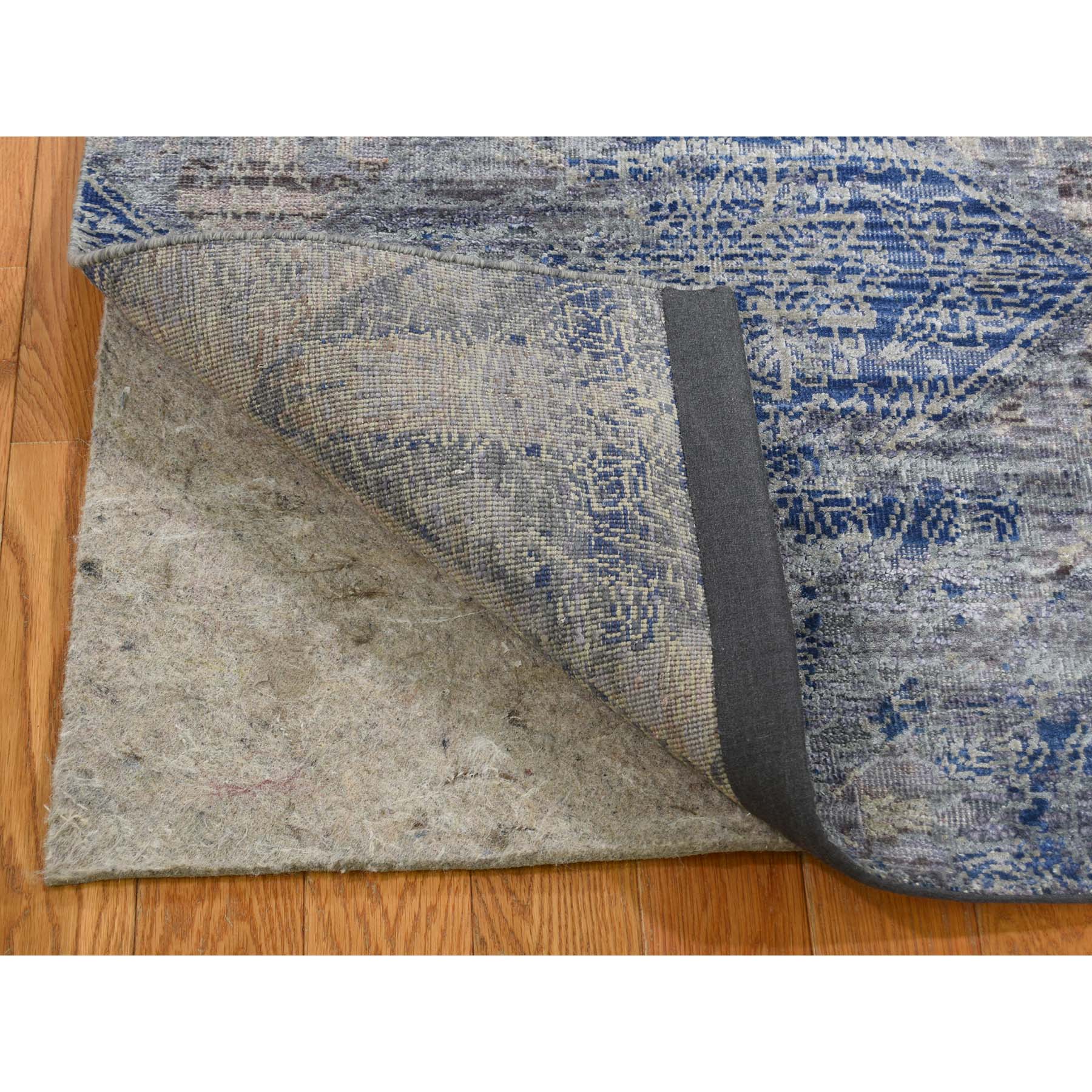 2-5 x8-2  ERASED ROSSETS,Silk With Oxidized Wool Denim Blue Runner Hand-Knotted Oriental Rug 