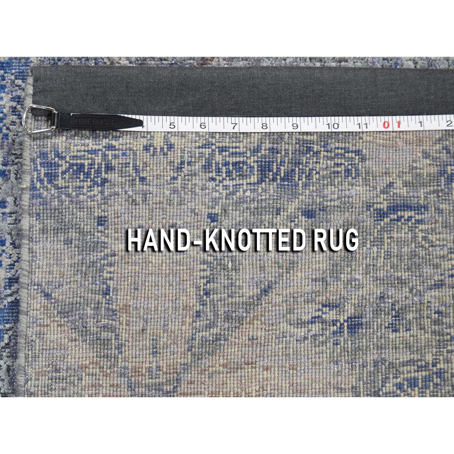 2-5 x8-2  ERASED ROSSETS,Silk With Oxidized Wool Denim Blue Runner Hand-Knotted Oriental Rug 