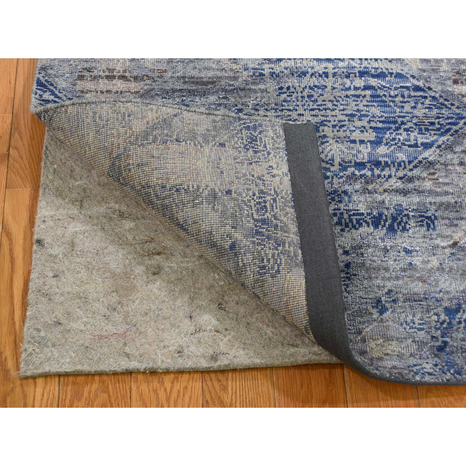 2-5 x8-2  Silk With Oxidized Wool Denim Blue Erased Rossette Design Runner Hand-Knotted Oriental Rug 