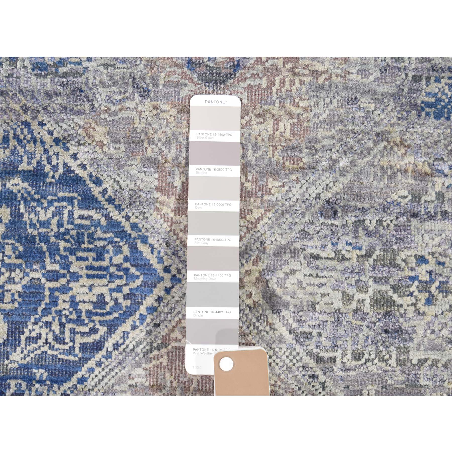 4-9 x7- ERASED ROSSETS,Silk With Textured Wool Denim BluE Hand-Knotted Oriental Rug 
