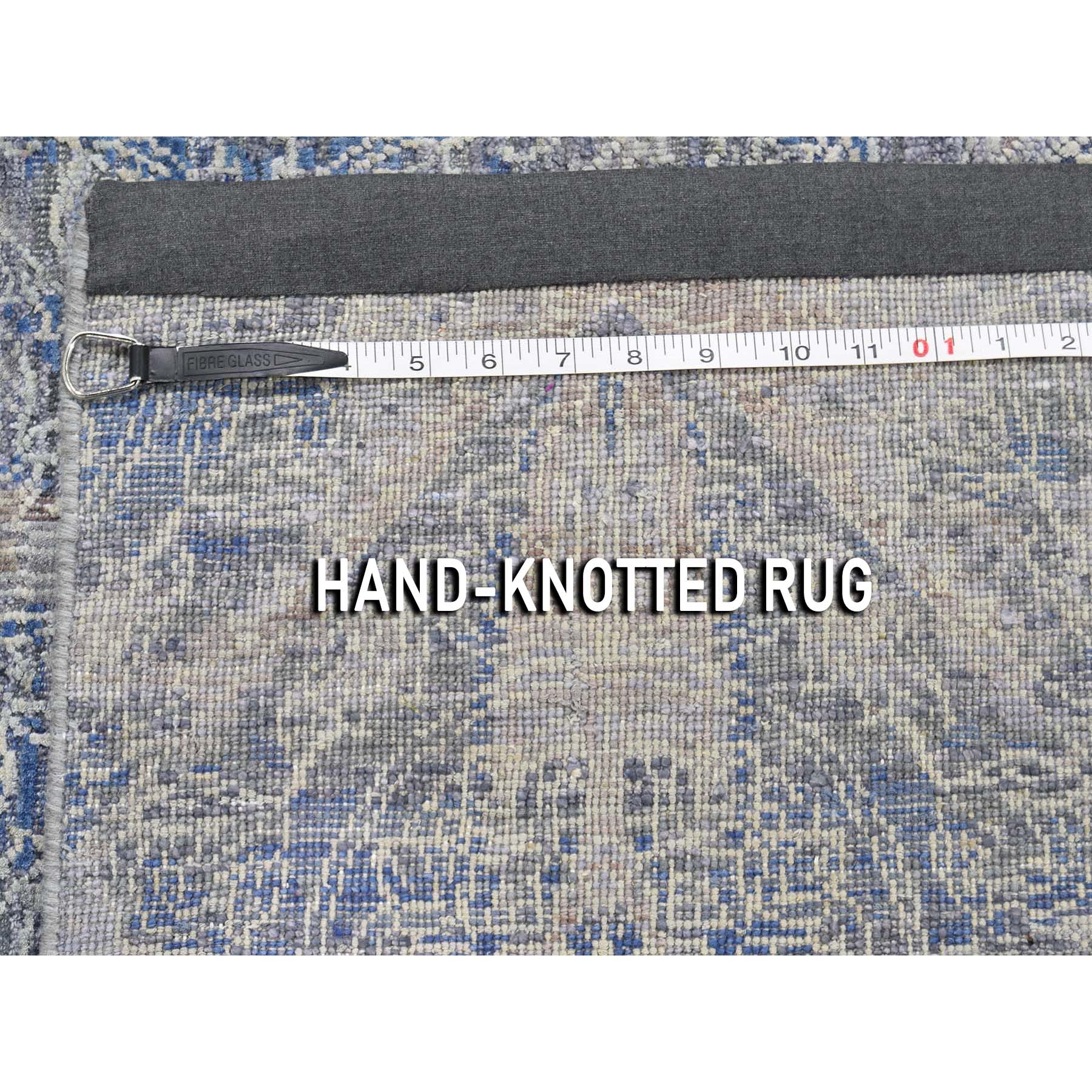 4-9 x7- ERASED ROSSETS,Silk With Textured Wool Denim BluE Hand-Knotted Oriental Rug 