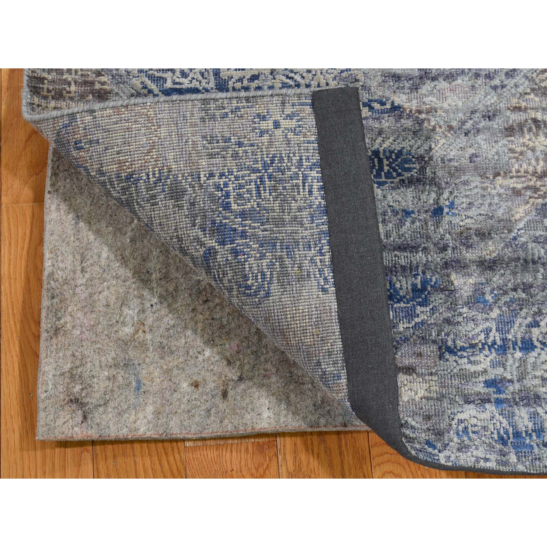2-x3-1  ERASED ROSSETS,Silk With Textured Wool Denim BluE Hand-Knotted Oriental Sample Rug 