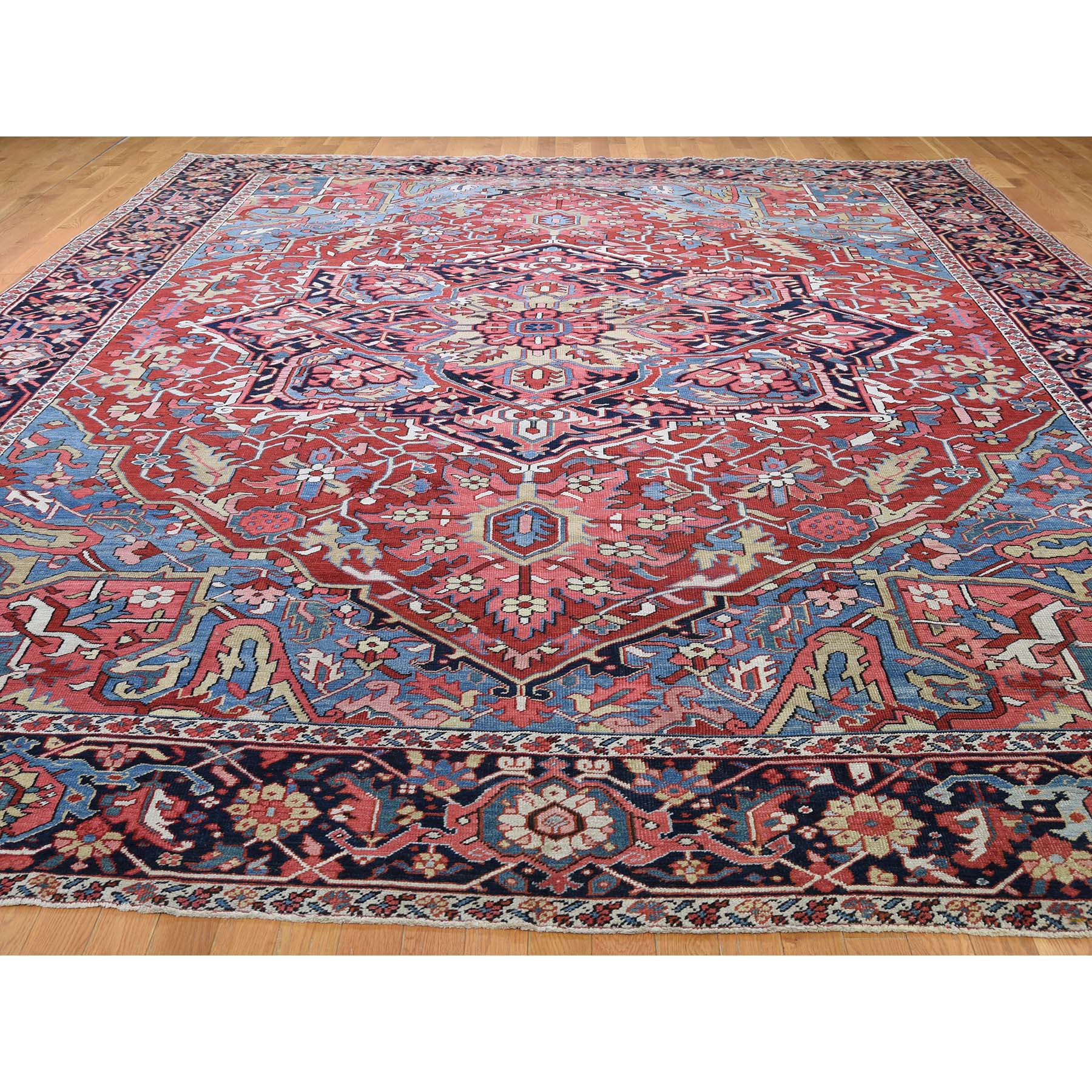11-7 x14-9  Antique  Persian Heriz Pure Wool Exc Condition Hand-Knotted Fine Oriental Rug 