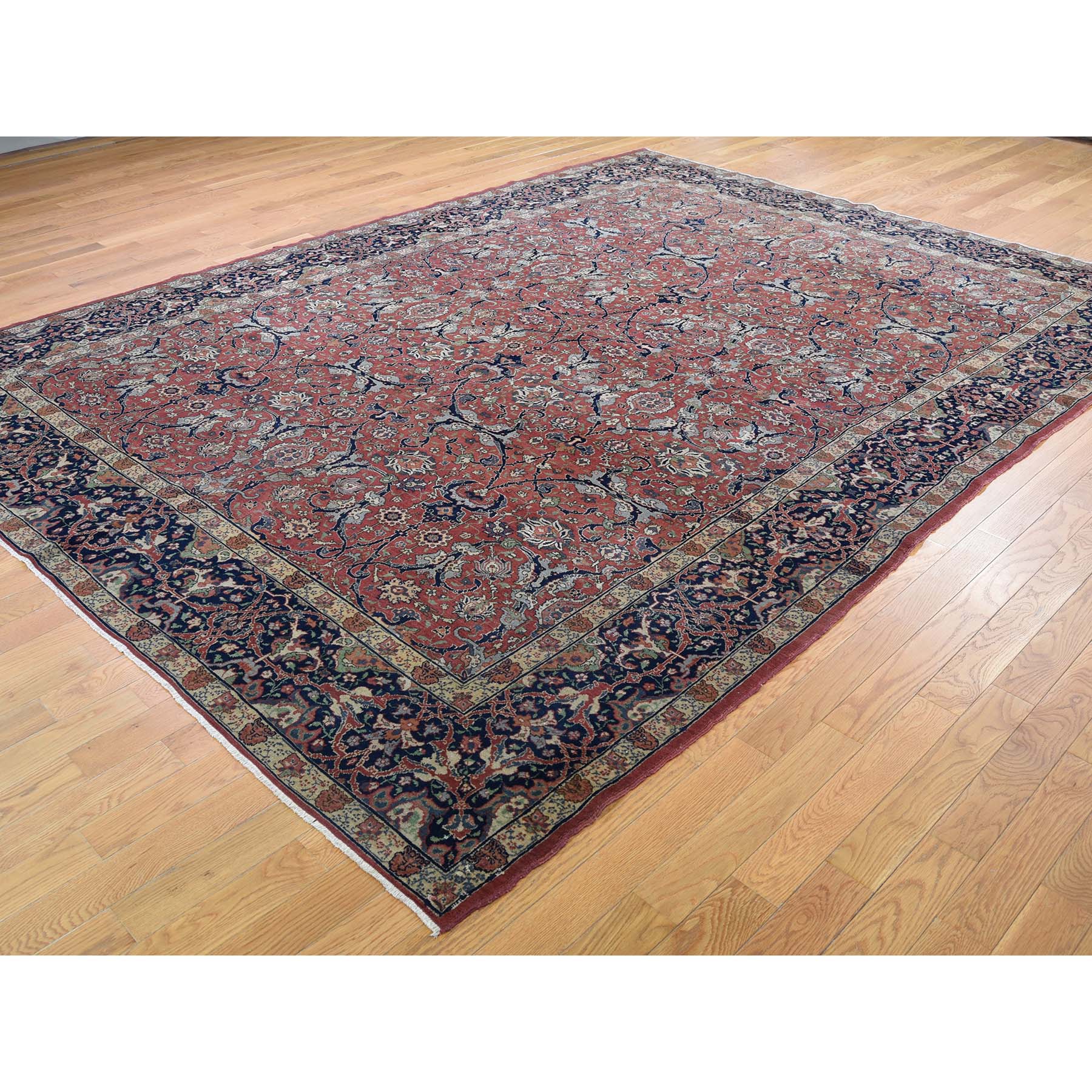 8-4 x11- Antique Persian Tabriz Pure Wool Good Condition Some Wear Hand-Knotted Oriental Rug 
