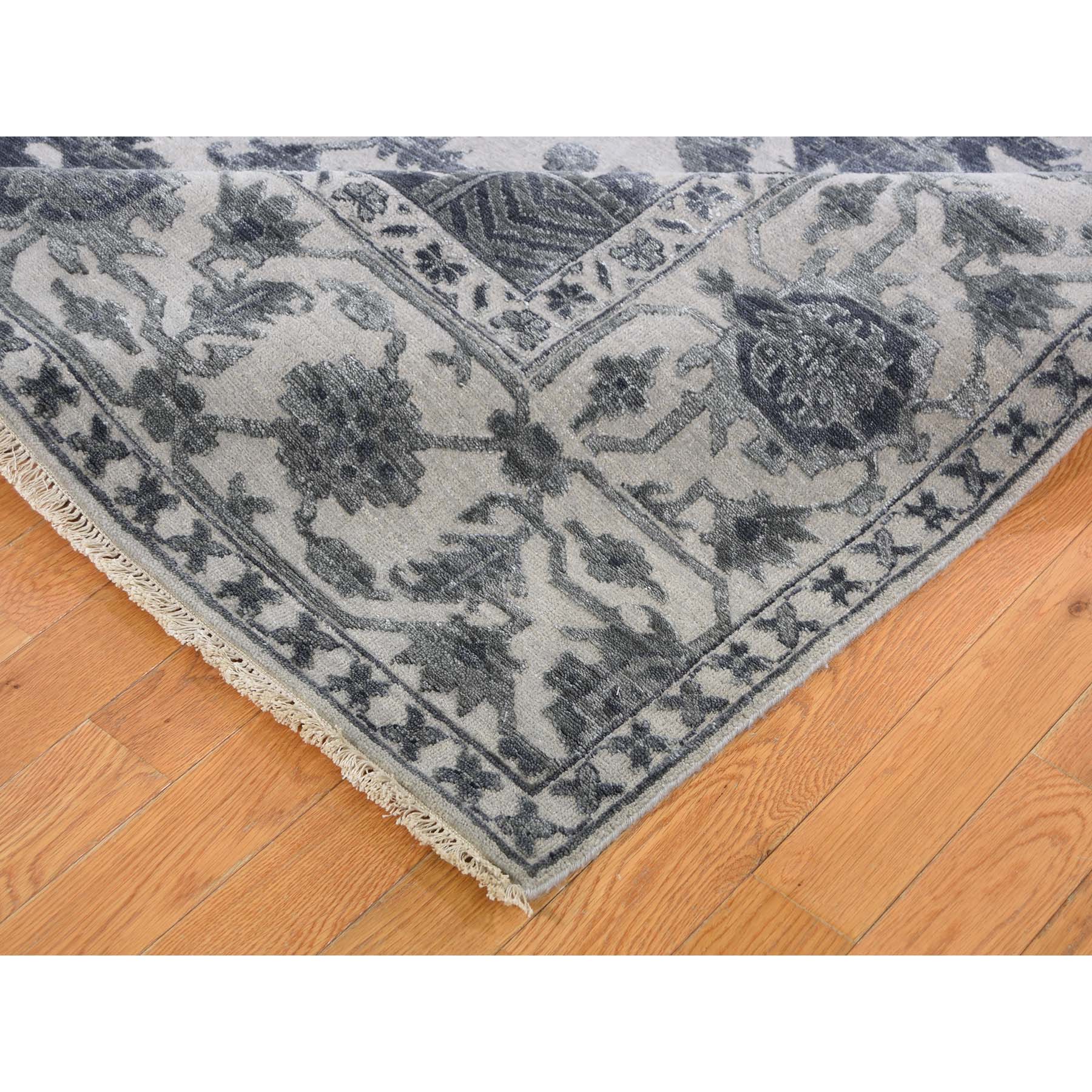 9-x12-1  Silver Heriz Design Wool And Silk Hi-lo Pile Hand-Knotted Oriental Rug 