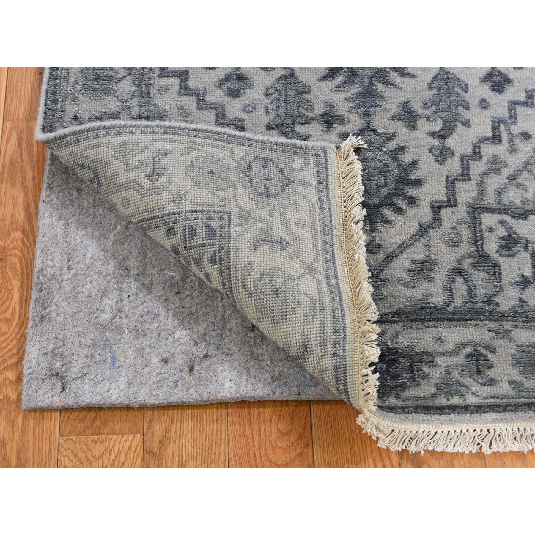 2-6 x6- Silver Heriz Design Wool And Silk Hi-lo Pile Short Runner Hand-Knotted Oriental Rug 