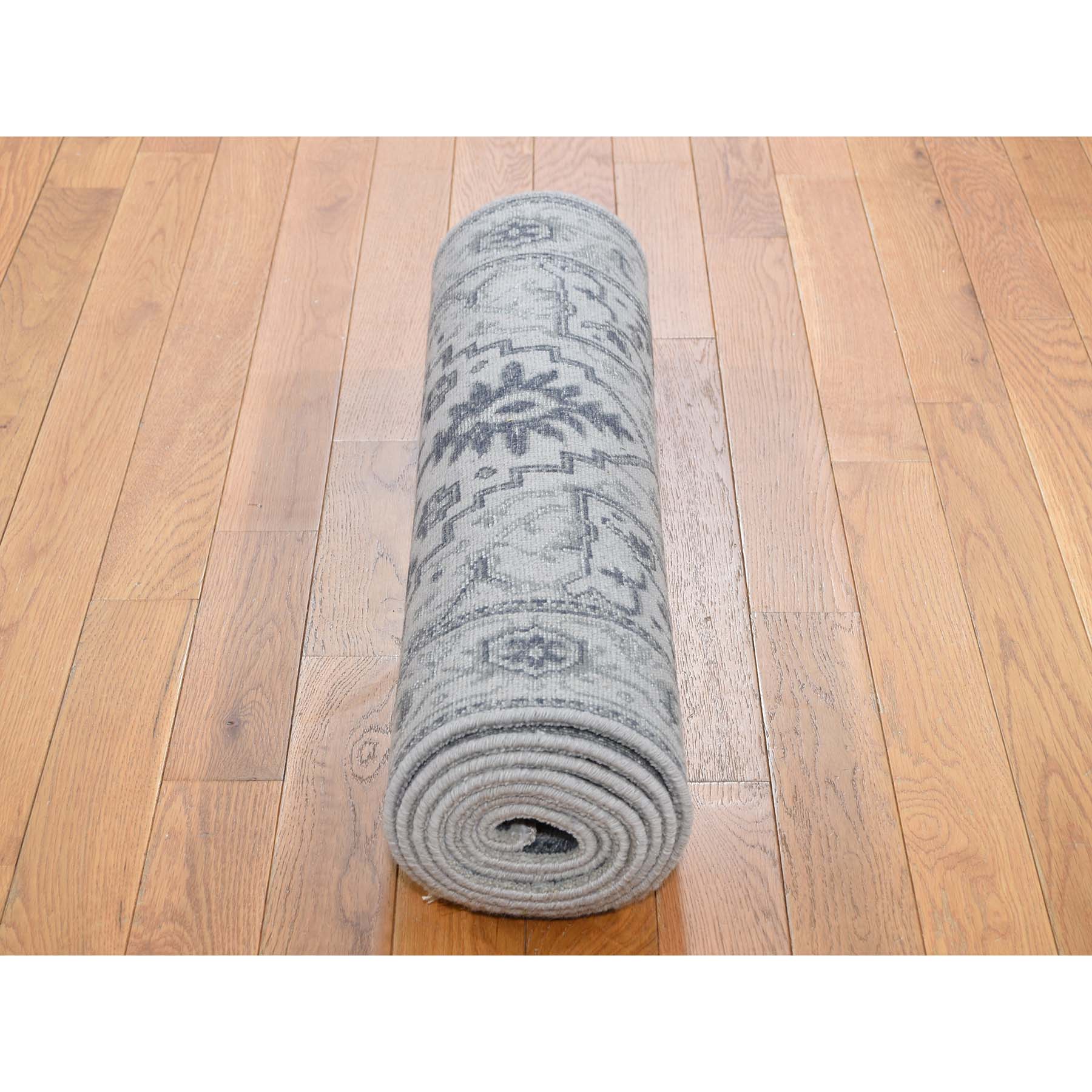 2-6 x8-2  Silver Heriz Design Wool And Silk Hi-lo Pile Runner Hand-Knotted Oriental Rug 