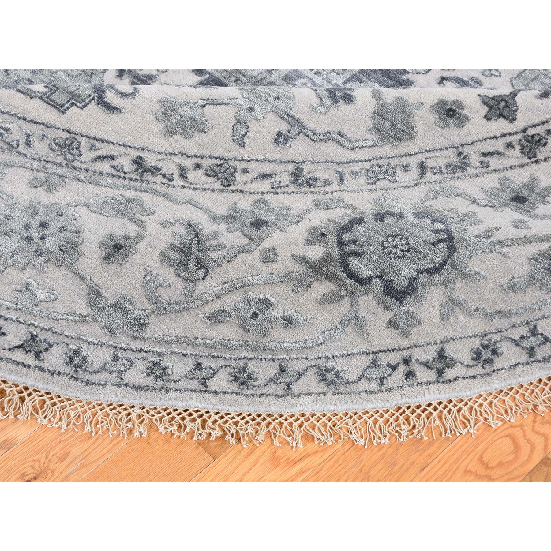 8-1 x8-1  Silver Heriz Design Wool And Silk Hi-lo Pile Hand-Knotted Round Oriental Rug 
