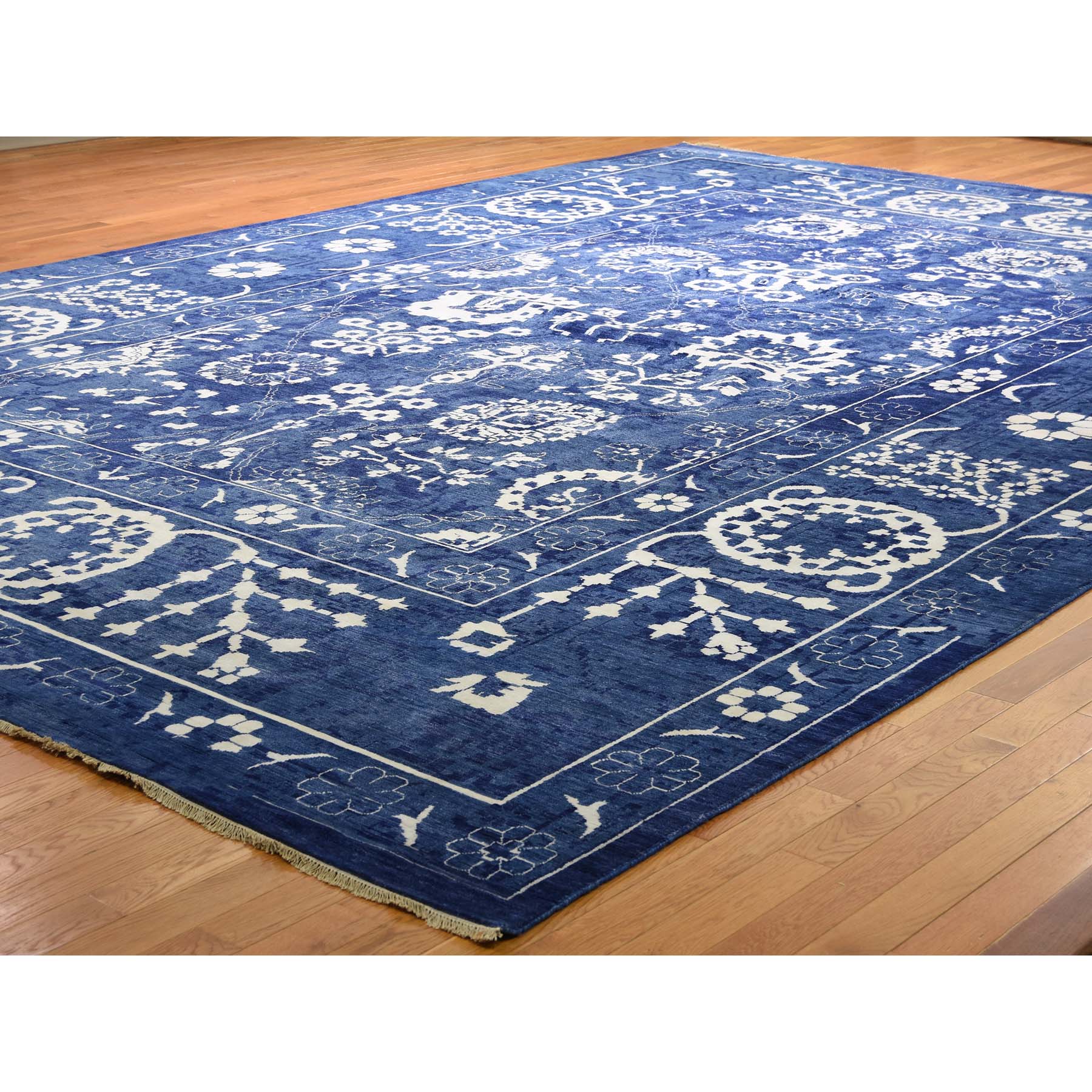 12-1 x18-2  Oversized Hand-Knotted Wool and Silk Tone on Tone Tabriz Oriental Rug 